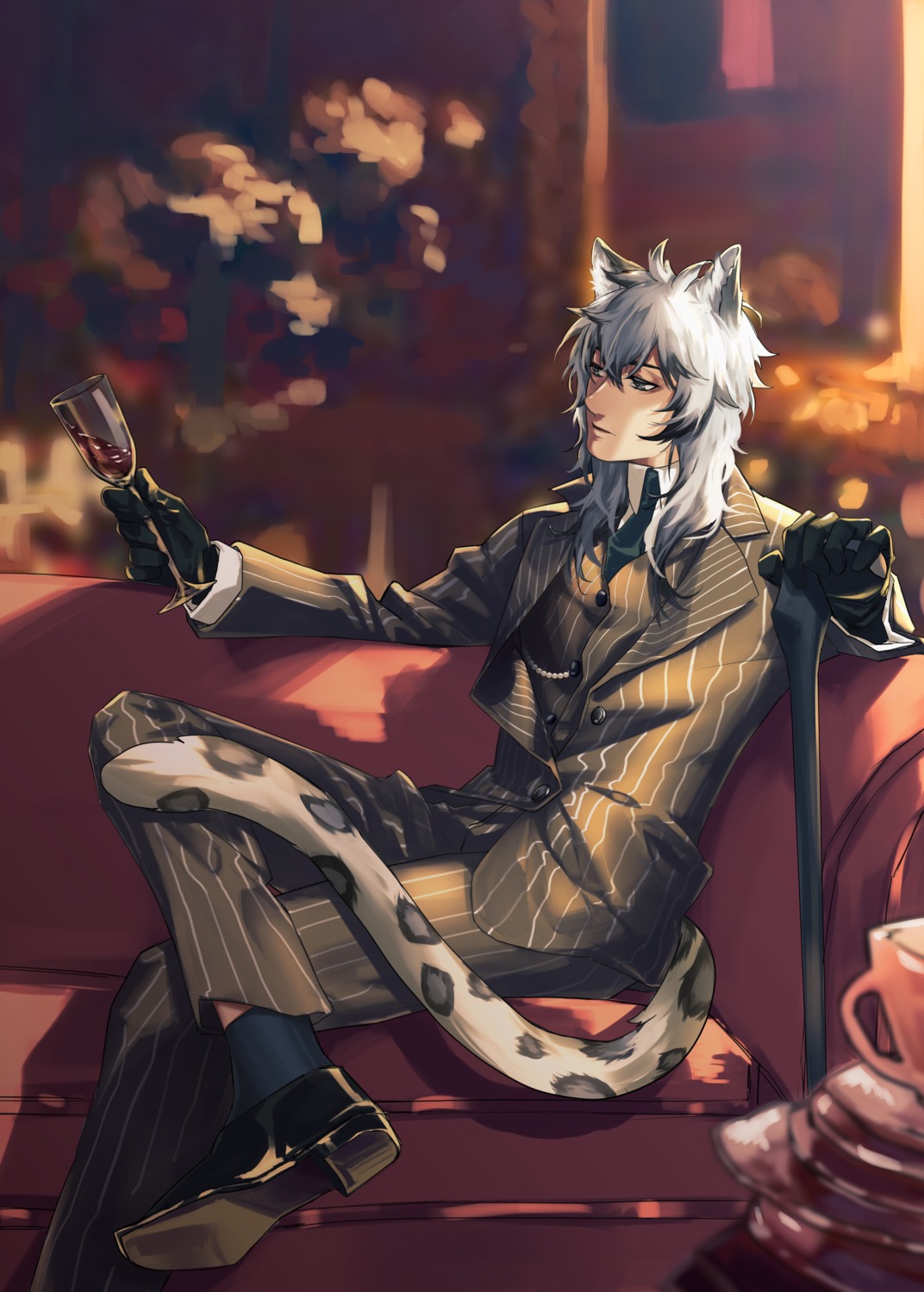 animal_ears, arknights, business_suit, male, sae_sae, silverash_(arknights), tail
