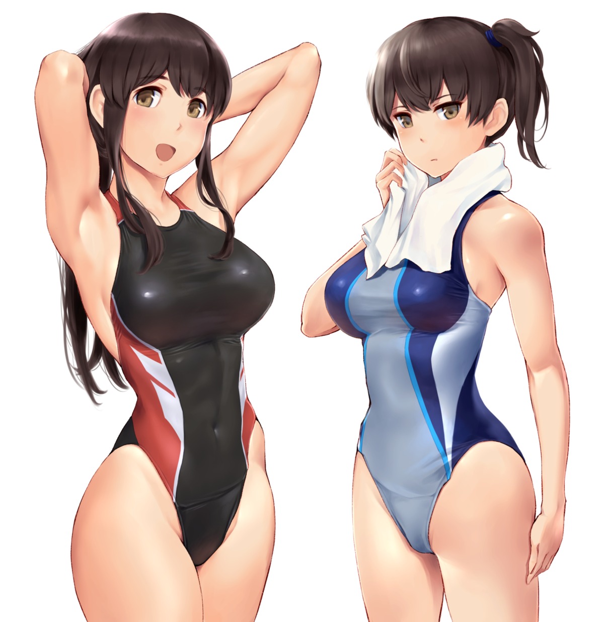 akagi_(kancolle), kaga_(kancolle), kantai_collection, swimsuits, wa_(genryusui)