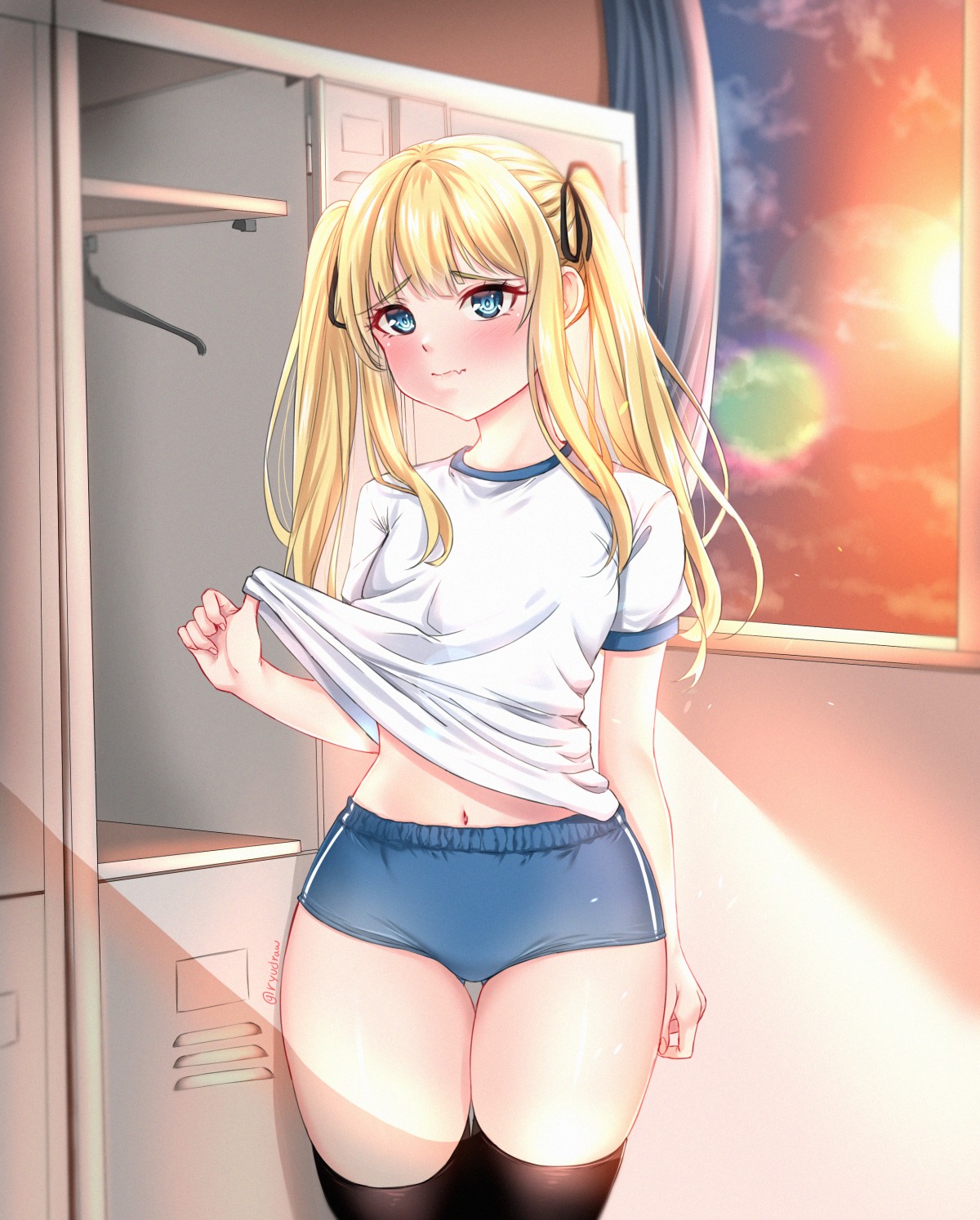 buruma, gym_uniform, ryudraw, saenai_heroine_no_sodatekata, sawamura_spencer_eriri, shirt_lift, thighhighs, undressing