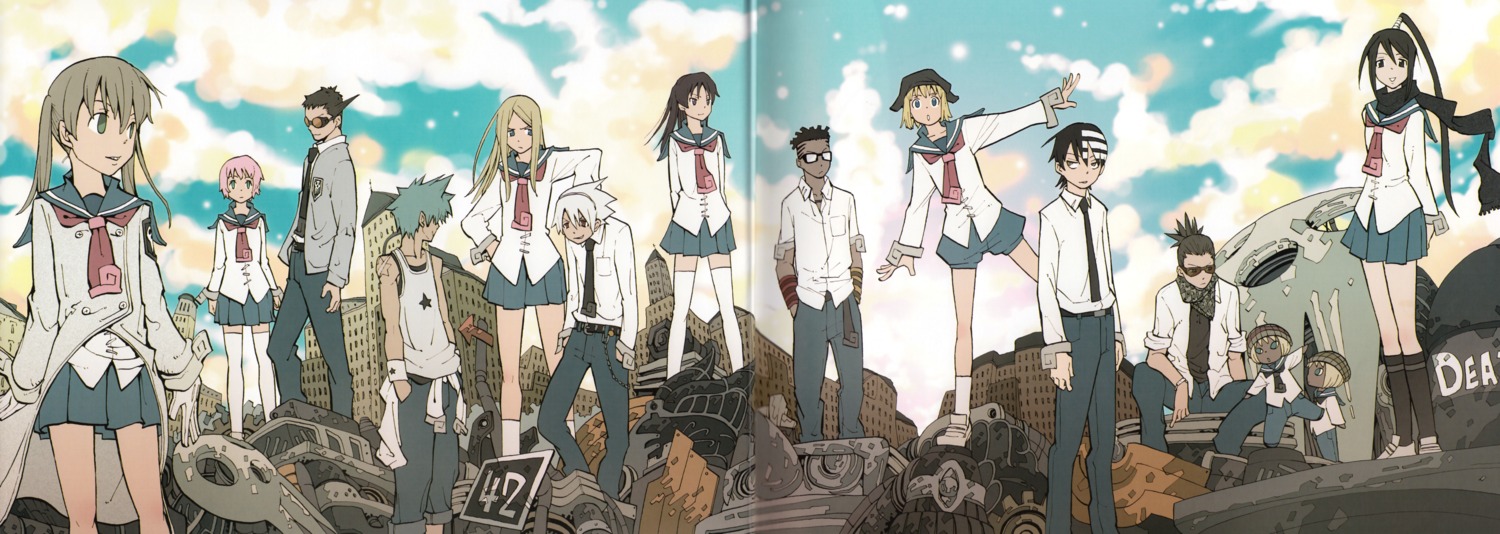 binding_discoloration, black_star, crease, death_the_kid, elizabeth_thompson, maka_albarn, nakatsukasa_tsubaki, patricia_thompson