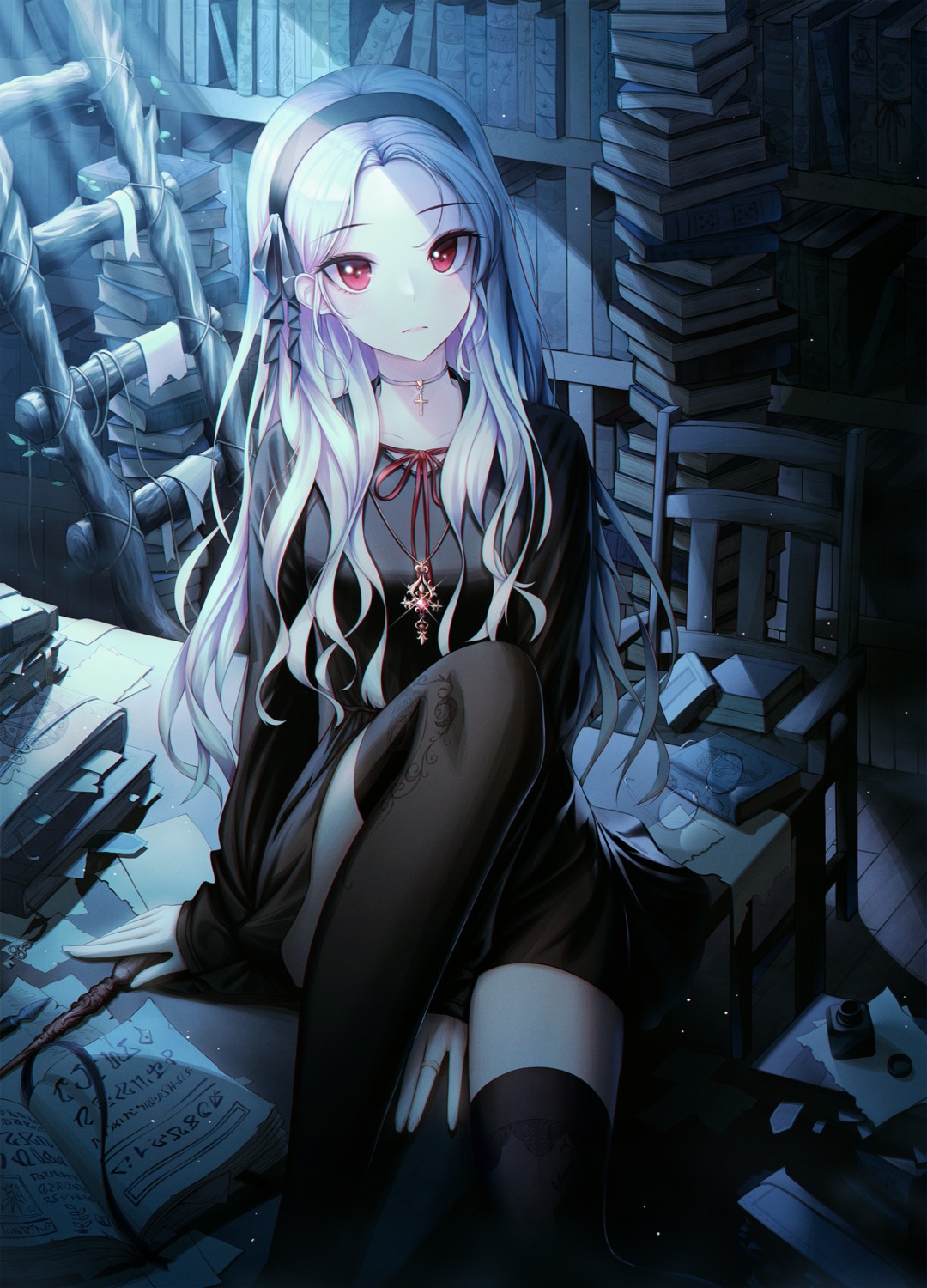 dress, skirt_lift, thighhighs, yuyo_(i_iuyo)