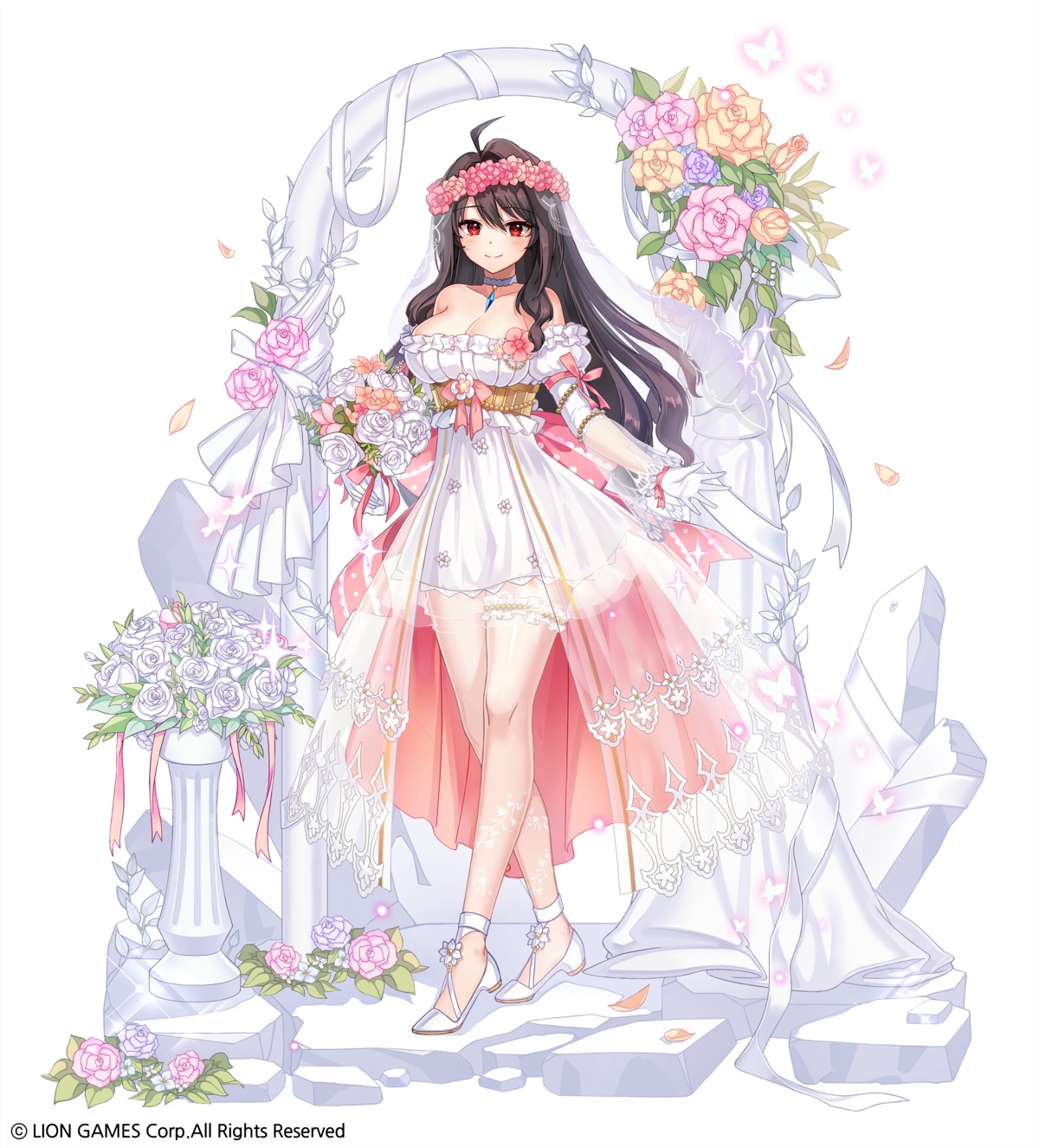 cleavage, dress, garter, heels, iris_yuma, kyjsogom, see_through, soul_worker