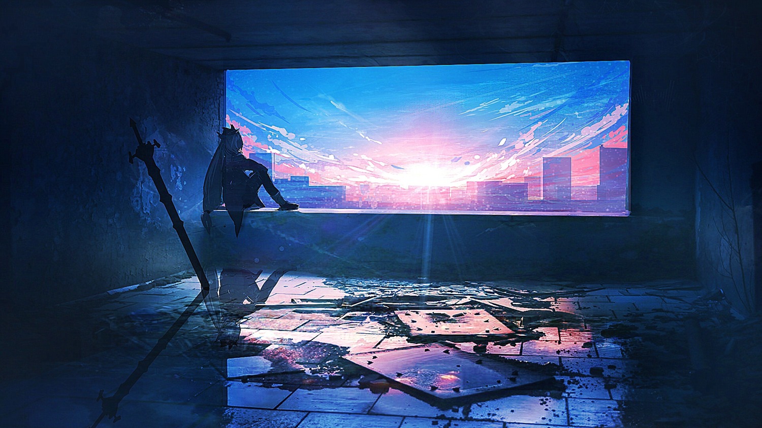 arknights, landscape, lifeline_(a384079959), skadi_(arknights), sword