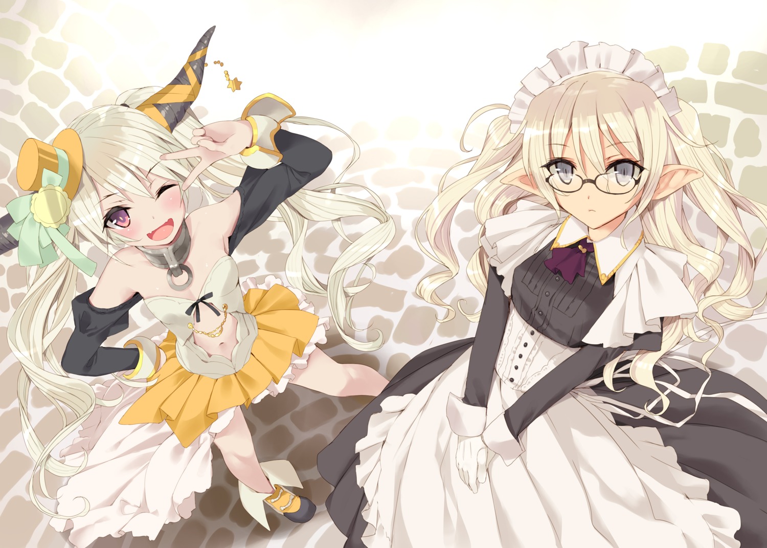 edelgard, horns, isekai_maou_to_shoukan_shoujo_no_dorei_majutsu, krebskrum, maid, megane, pointy_ears, tsurusaki_takahiro