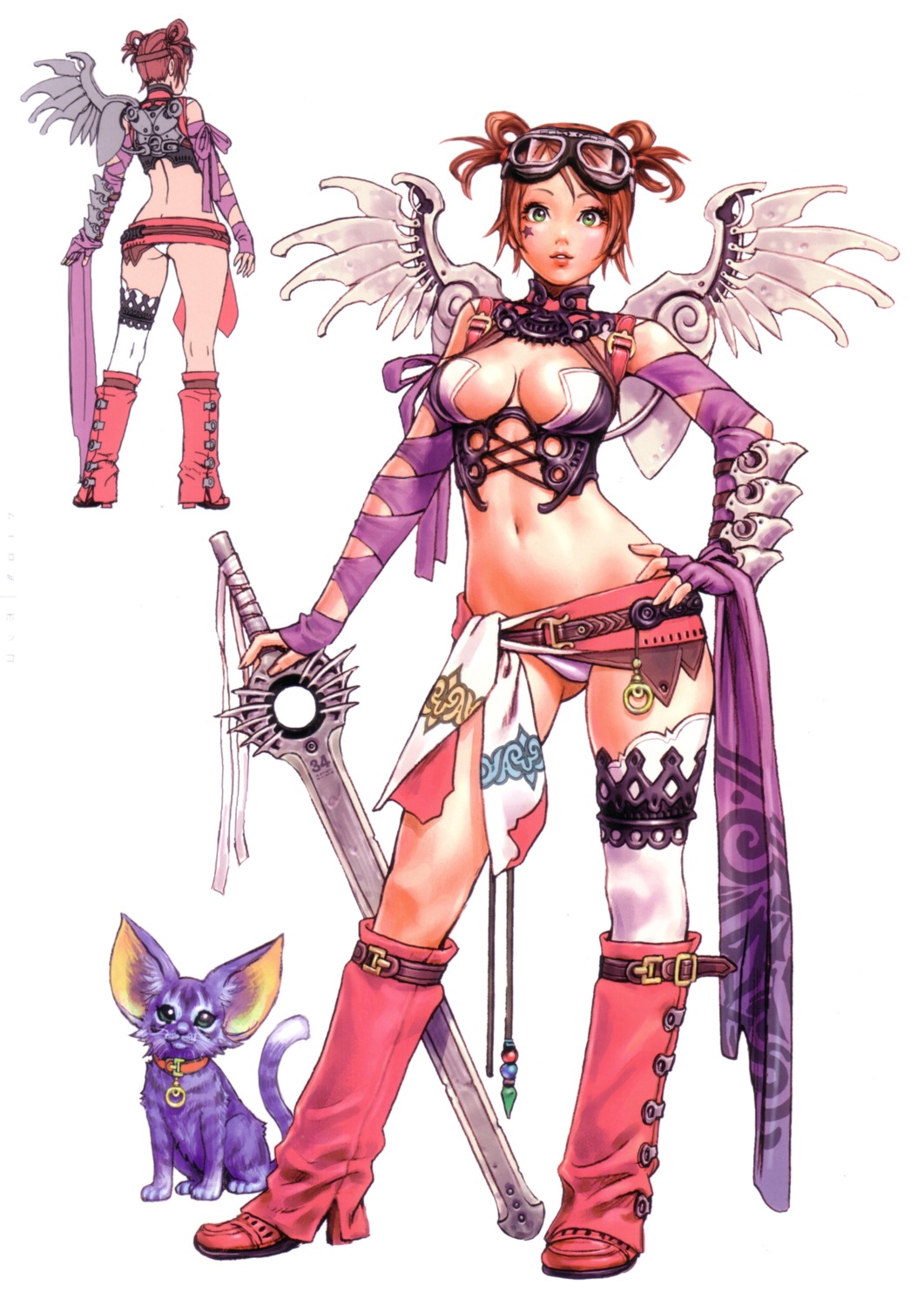 cleavage, pantsu, pocco, sword, wings, yamashita_shunya