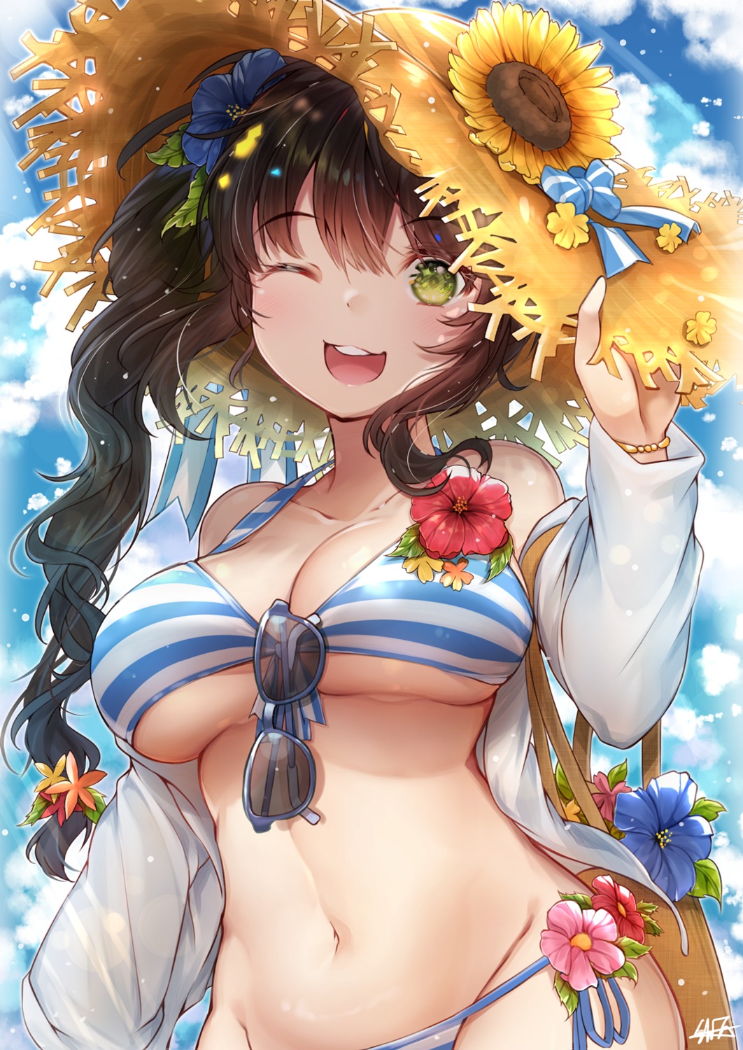 bikini, hiromaster_sinta_jh, megane, open_shirt, swimsuits
