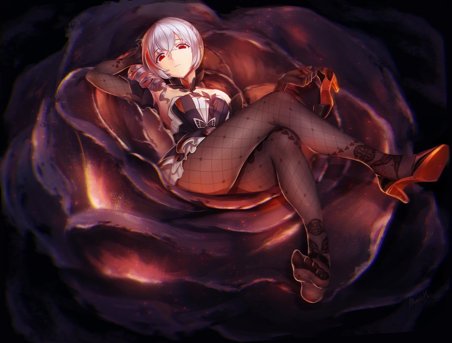 benghuai_xueyuan, bronya_zaychik, feet, fishnets, heels, honkai_impact, pantyhose, skirt_lift