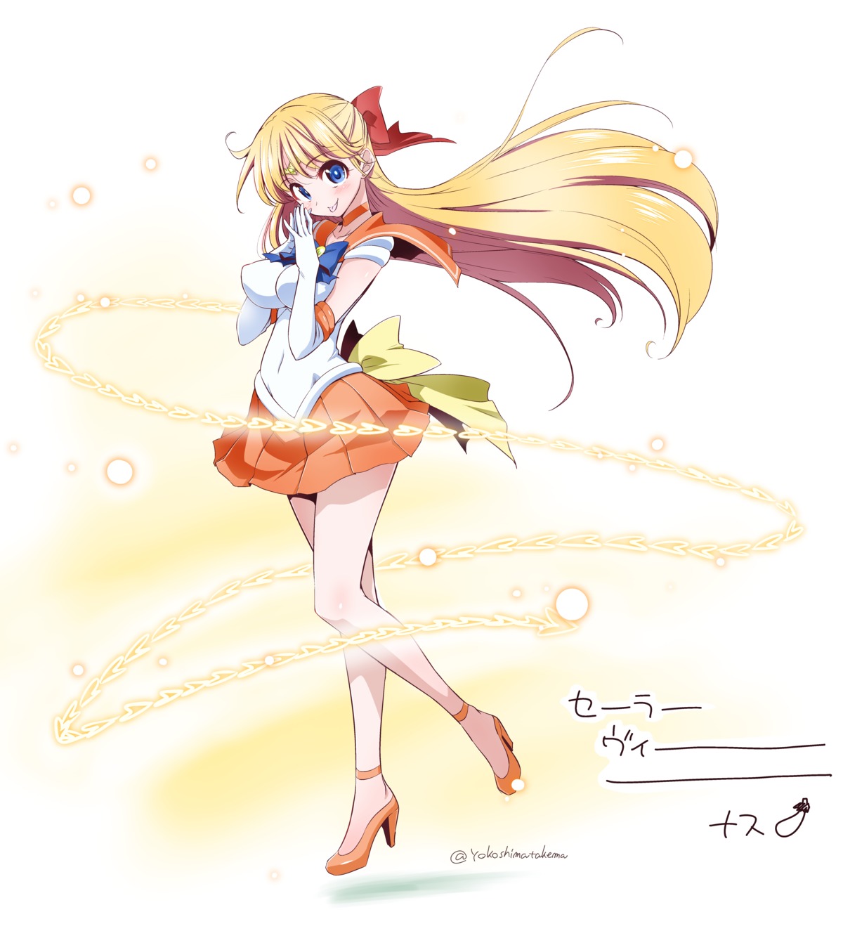 aino_minako, bishoujo_senshi_sailor_moon, heels, seifuku, skirt_lift, yokoshima_takemaru