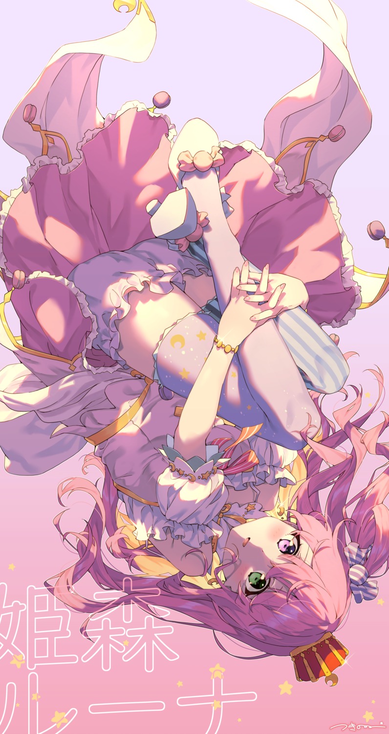 bloomers, heels, heterochromia, himemori_luna, hololive, skirt_lift, thighhighs, tsukino_(nakajimaseiki)