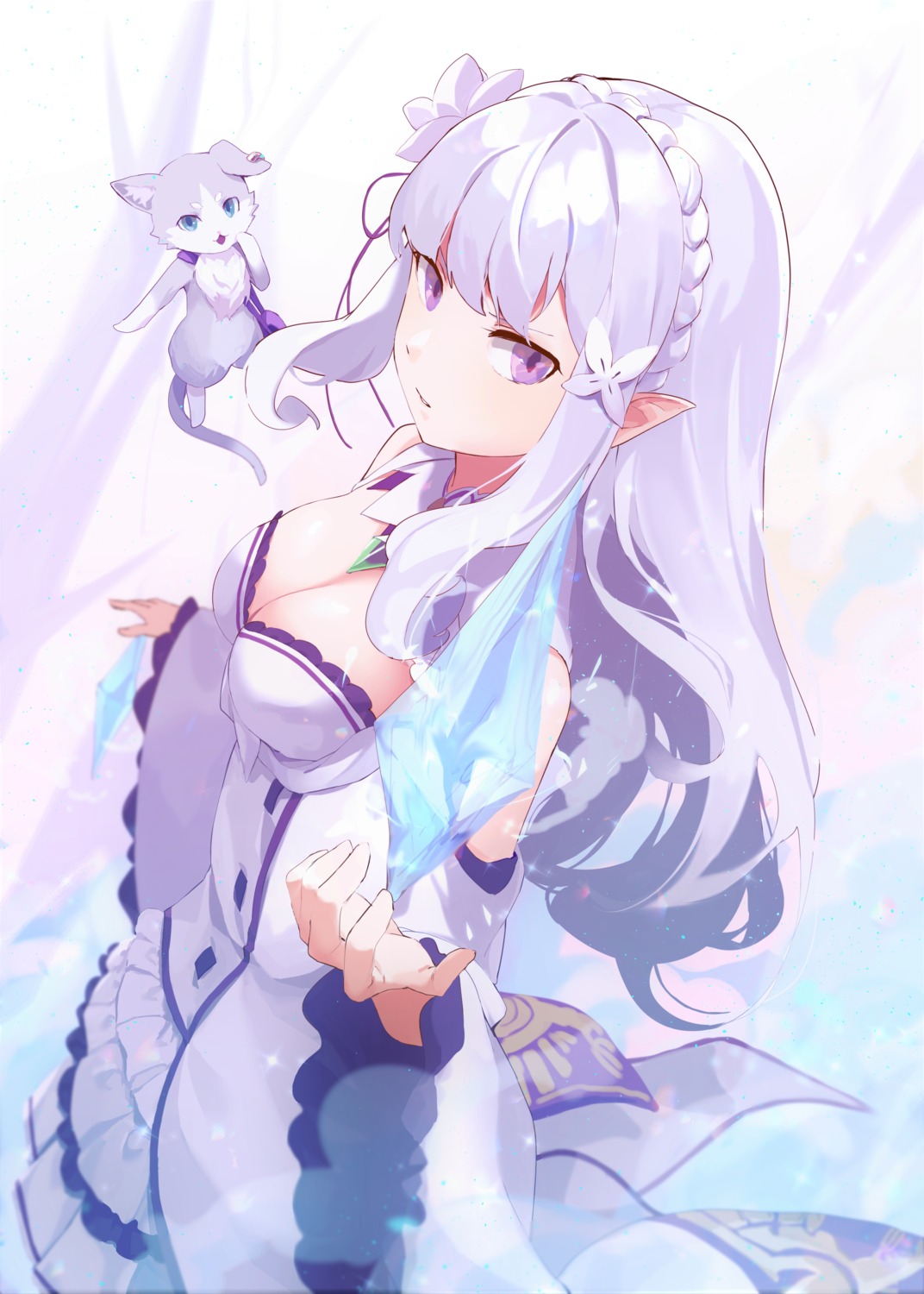 elf, emilia_(re_zero), inuyabu_cc, neko, pack_(re_zero), pointy_ears, re:zero_kara_hajimeru_isekai_seikatsu