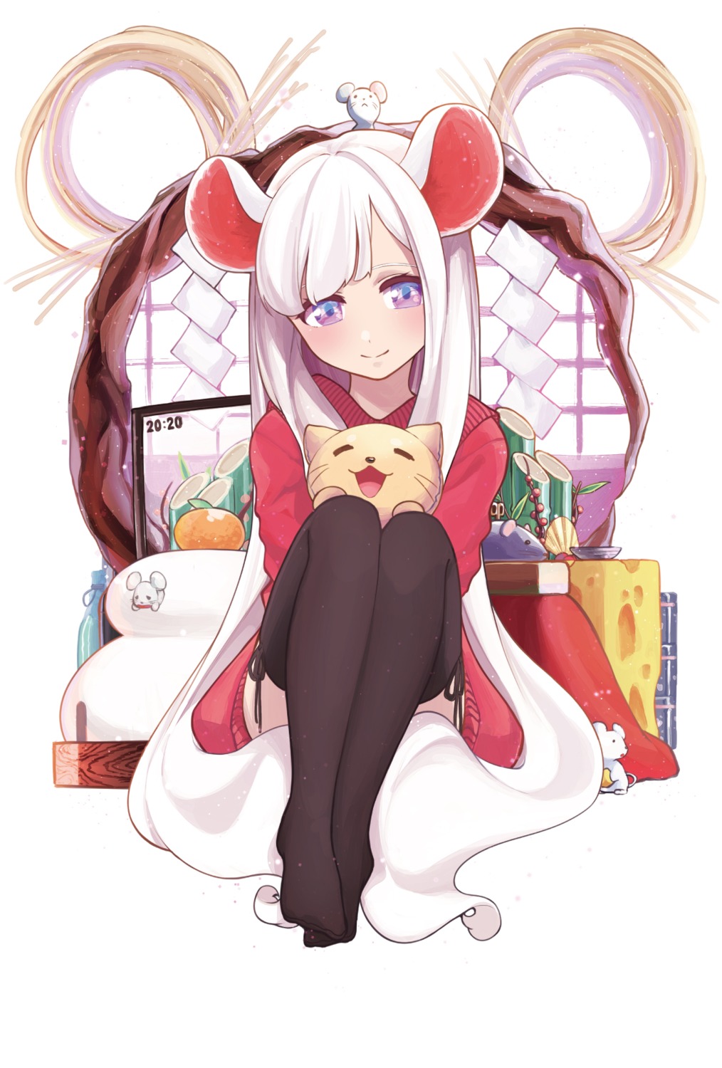 animal_ears, dress, feet, inuyabu_cc, neko, skirt_lift, sweater, thighhighs
