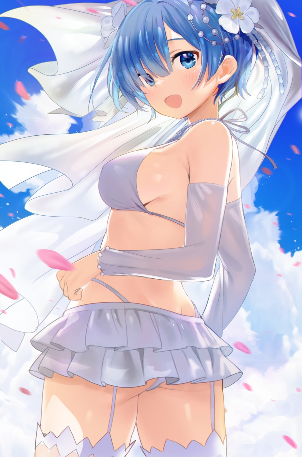 bikini, re:zero_kara_hajimeru_isekai_seikatsu, rem_(re_zero), seicoh, stockings, swimsuits, thighhighs, thong