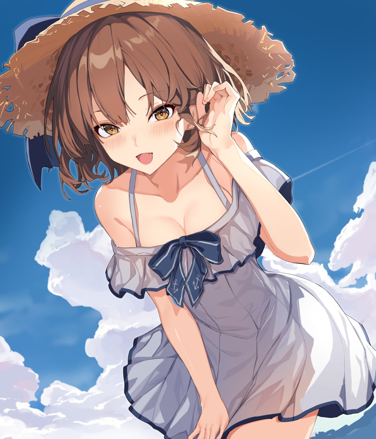 cleavage, dress, kantai_collection, oweee, see_through, summer_dress, yukikaze_(kancolle)