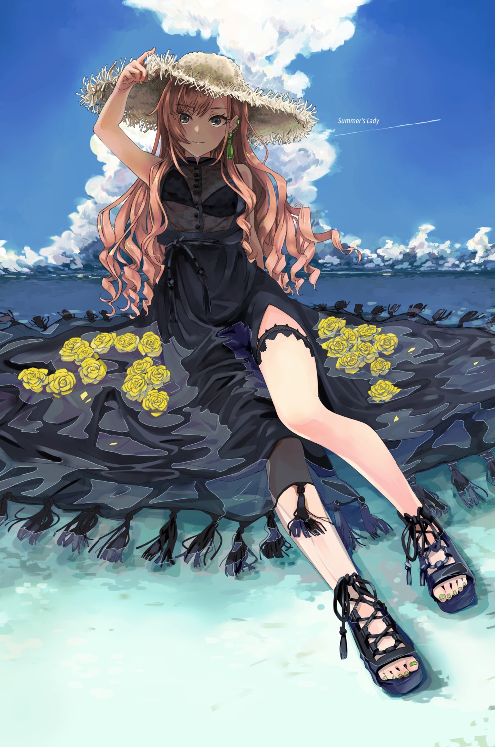 arisugawa_natsuha, bra, dress, garter, oka_paya, see_through, skirt_lift, the_idolm@ster, the_idolm@ster_shiny_colors, wet
