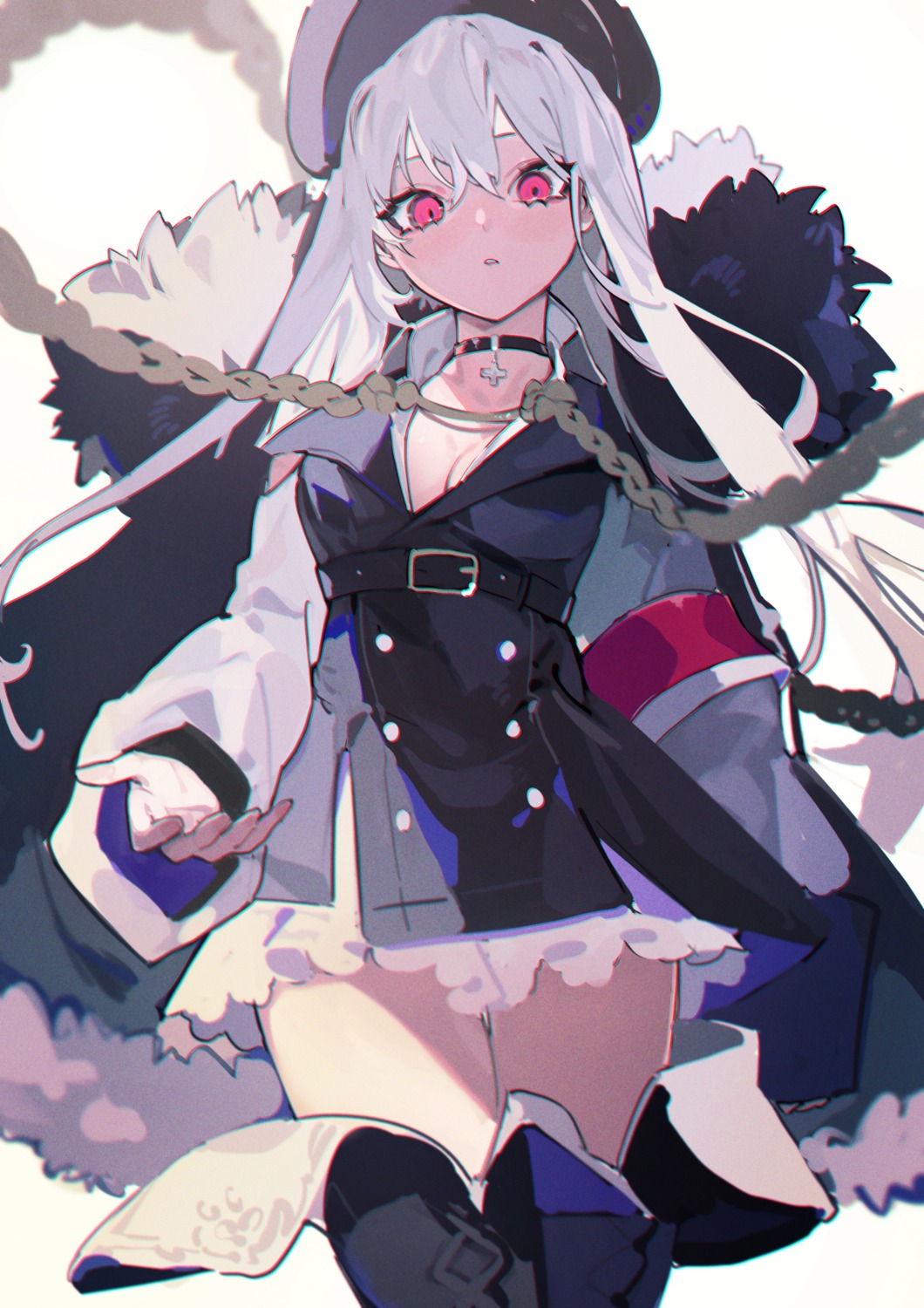 cleavage, girls_frontline, kar98k_(girls_frontline), open_shirt, thighhighs, u_tnmn, uniform