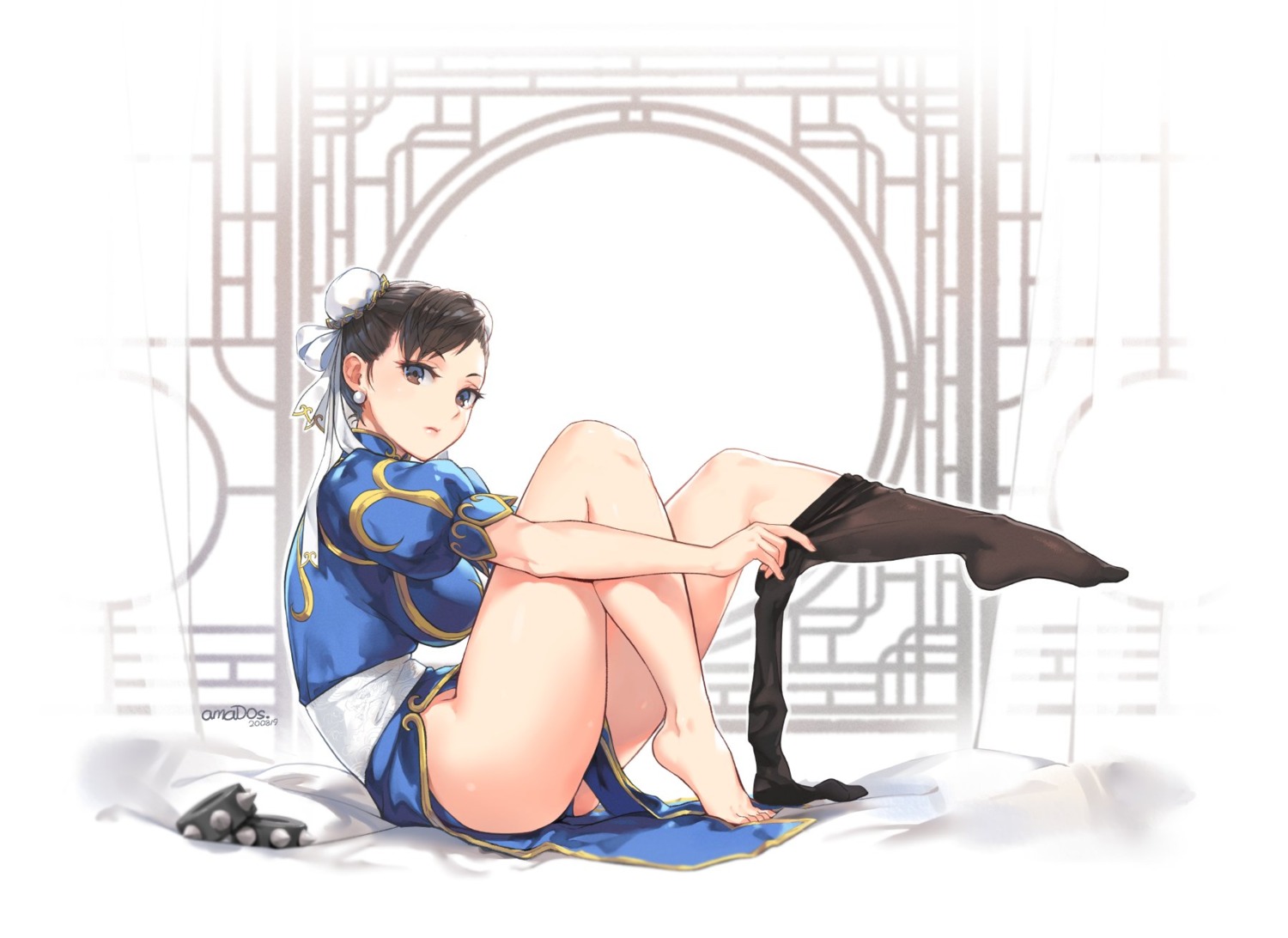 amados, chinadress, chun_li, feet, pantsu, pantyhose, skirt_lift, street_fighter, undressing