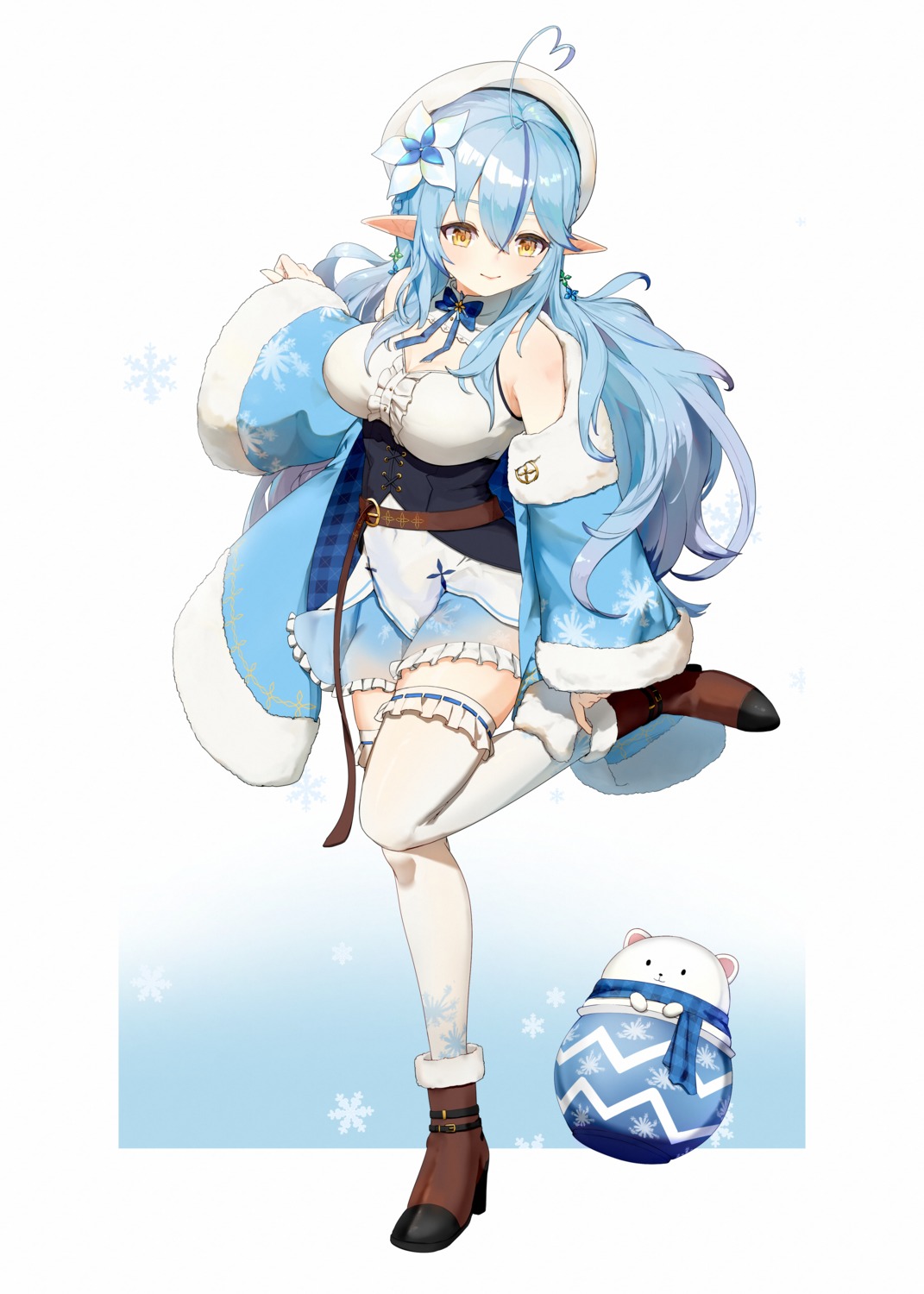 cleavage, elf, heels, hololive, pointy_ears, saliu, thighhighs, yukihana_lamy