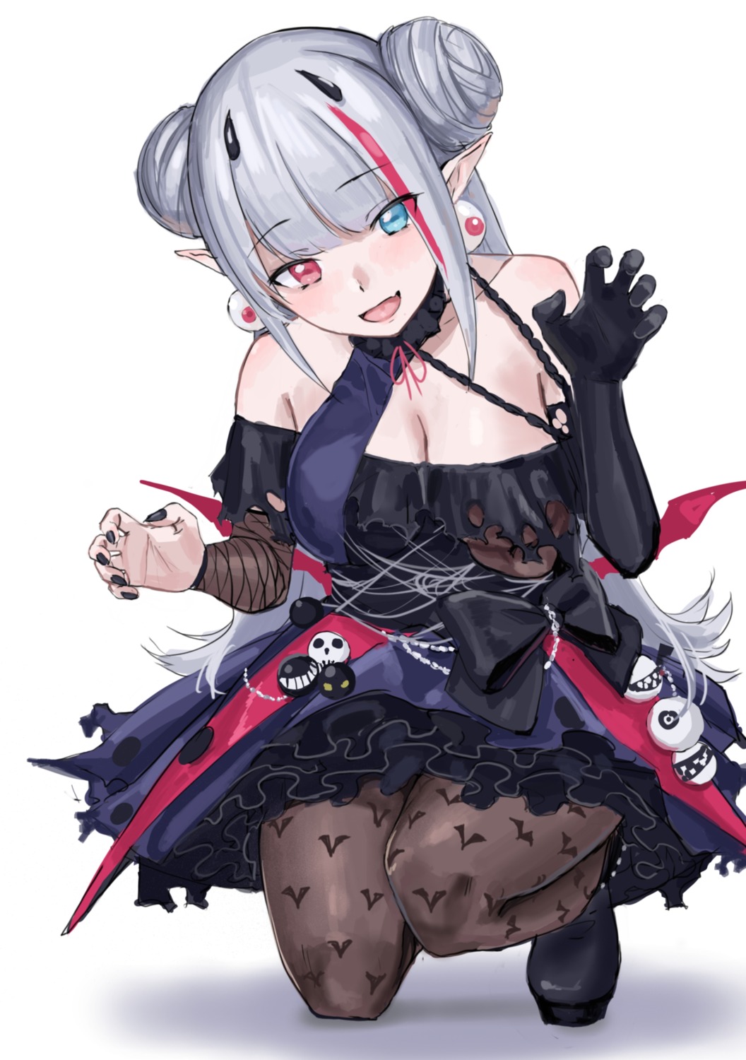 dress, girls_frontline, heterochromia, kuro_(zhurunbo1997), mdr_(girls_frontline), no_bra, pantyhose, pointy_ears