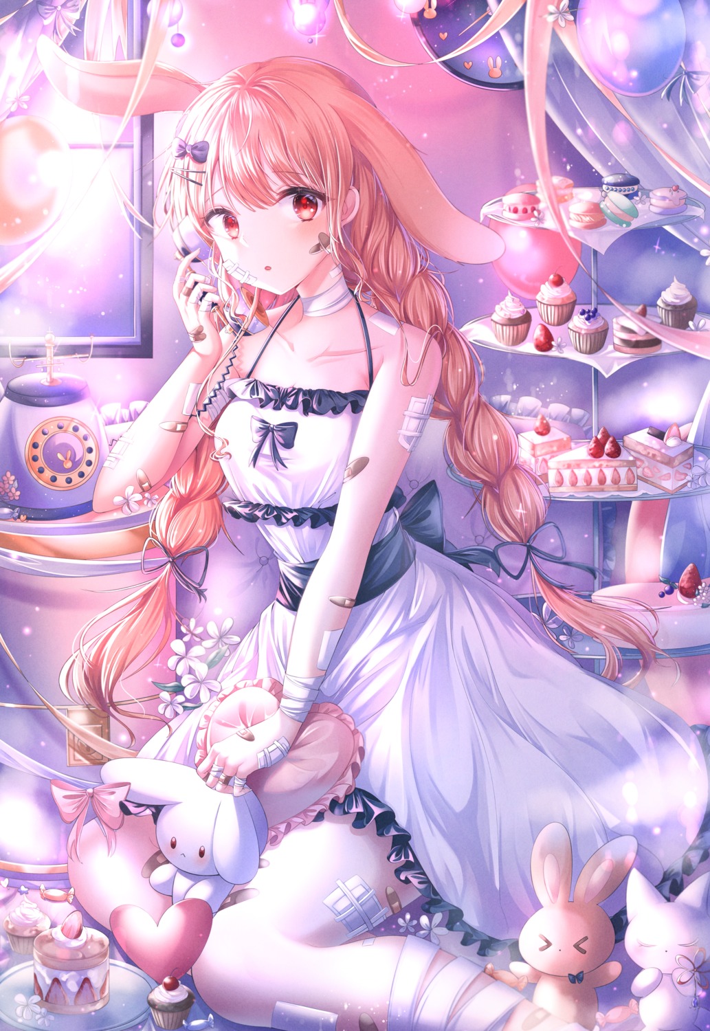 animal_ears, bandages, bandaid, bunny_ears, dress, umyo_(uu_o3o_8)