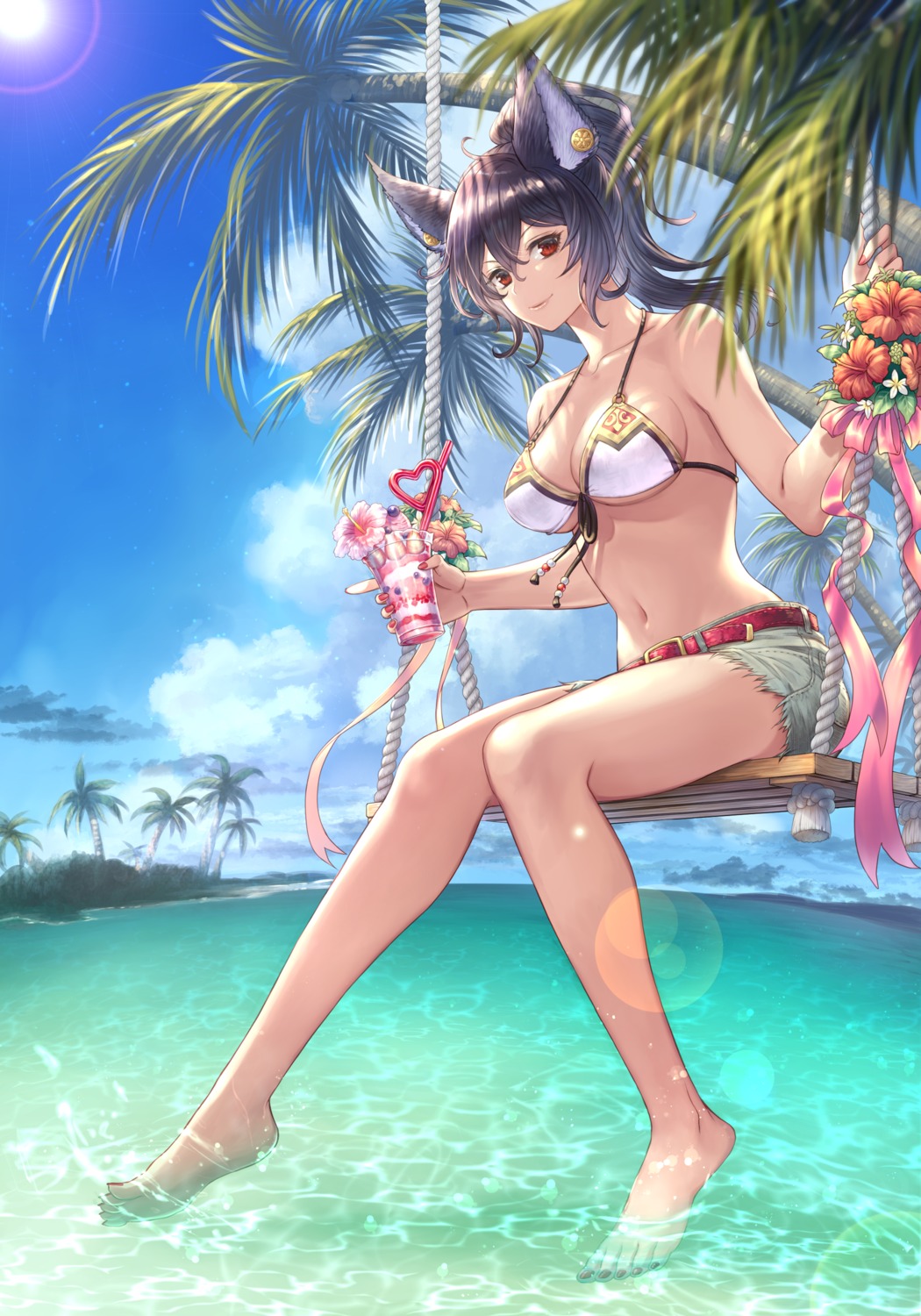 animal_ears, bikini_top, eustace-flamek, granblue_fantasy, ilsa_(granblue_fantasy), swimsuits, torn_clothes, wet