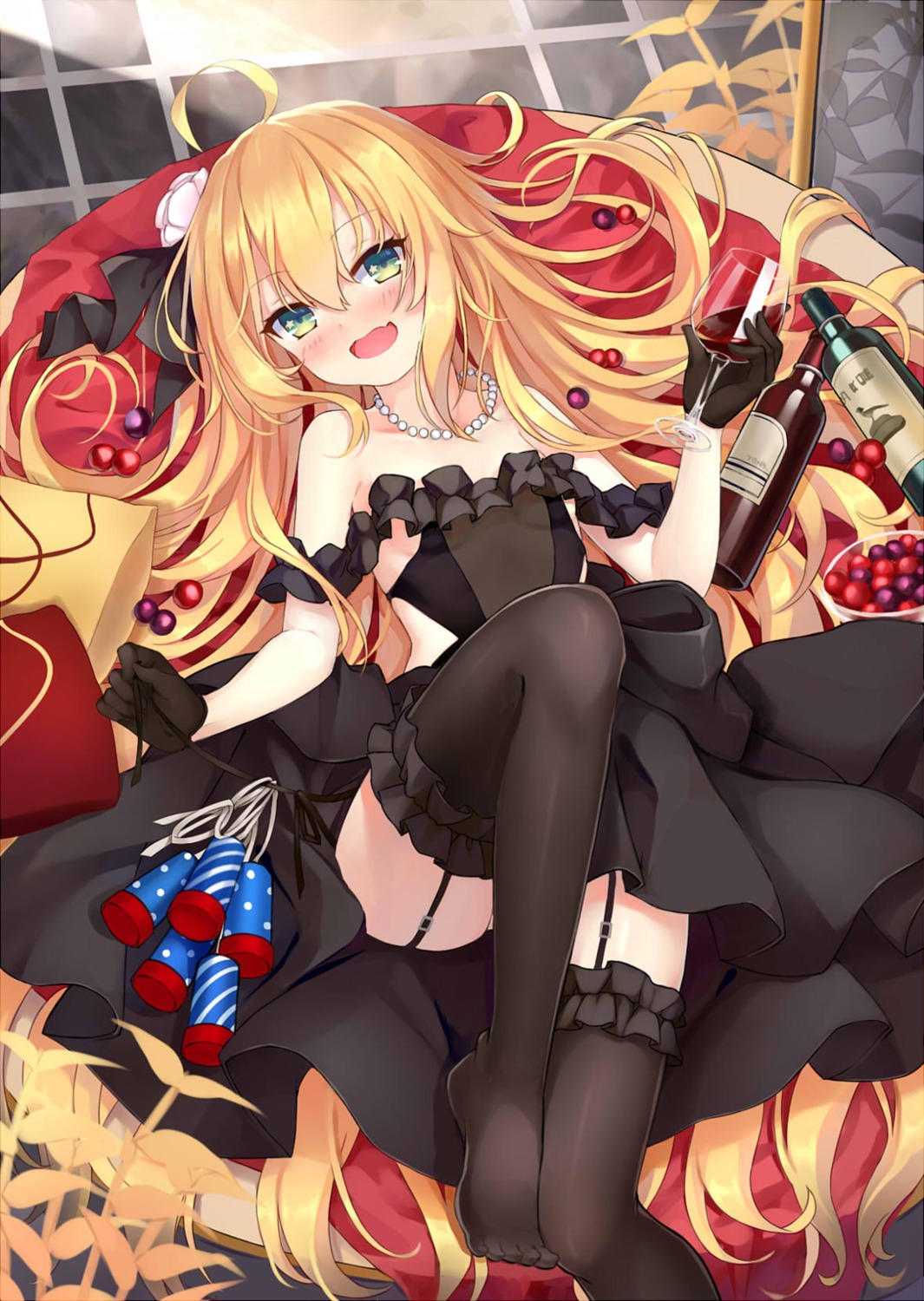 albacore_(azur_lane), azur_lane, dress, feet, no_bra, skirt_lift, stockings, thighhighs