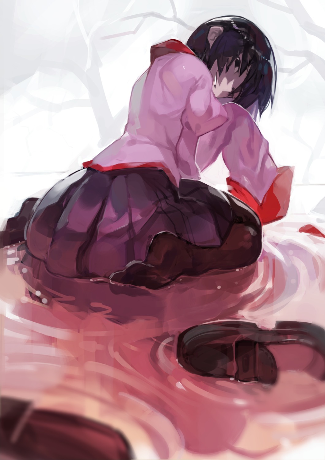 feet, monogatari_(series), oshino_ougi, pantyhose, seifuku, uedrk_yamato, wet