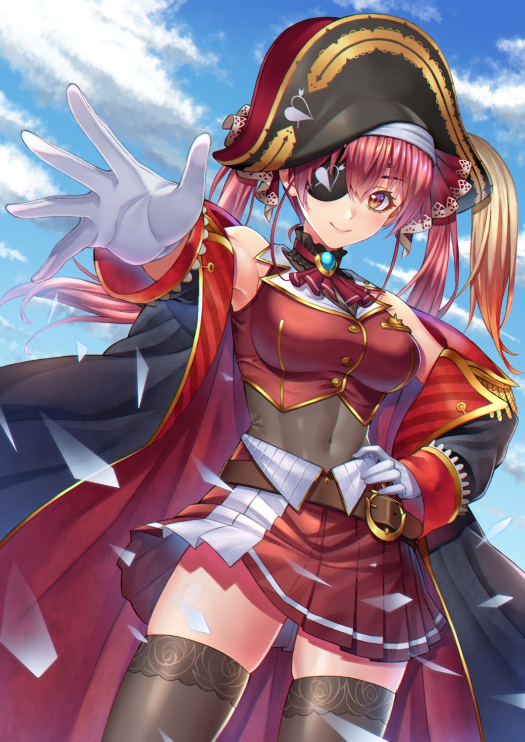 eyepatch, hololive, houshou_marine, noro_assumed, pirate, thighhighs