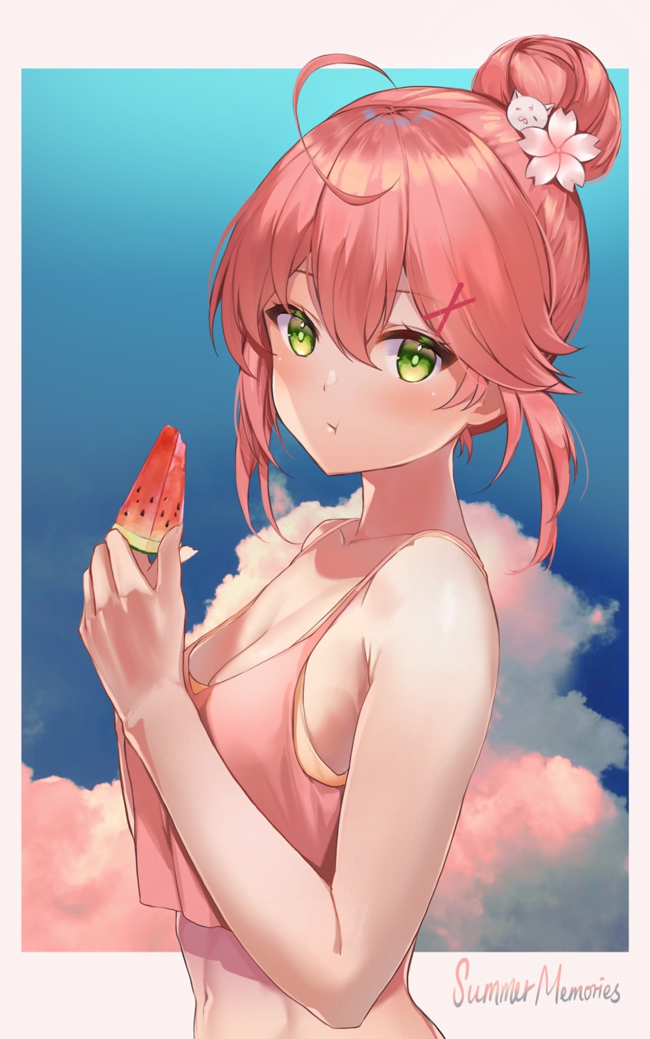 bikini_top, cleavage, hololive, lims_(neko2lims), sakura_miko, swimsuits