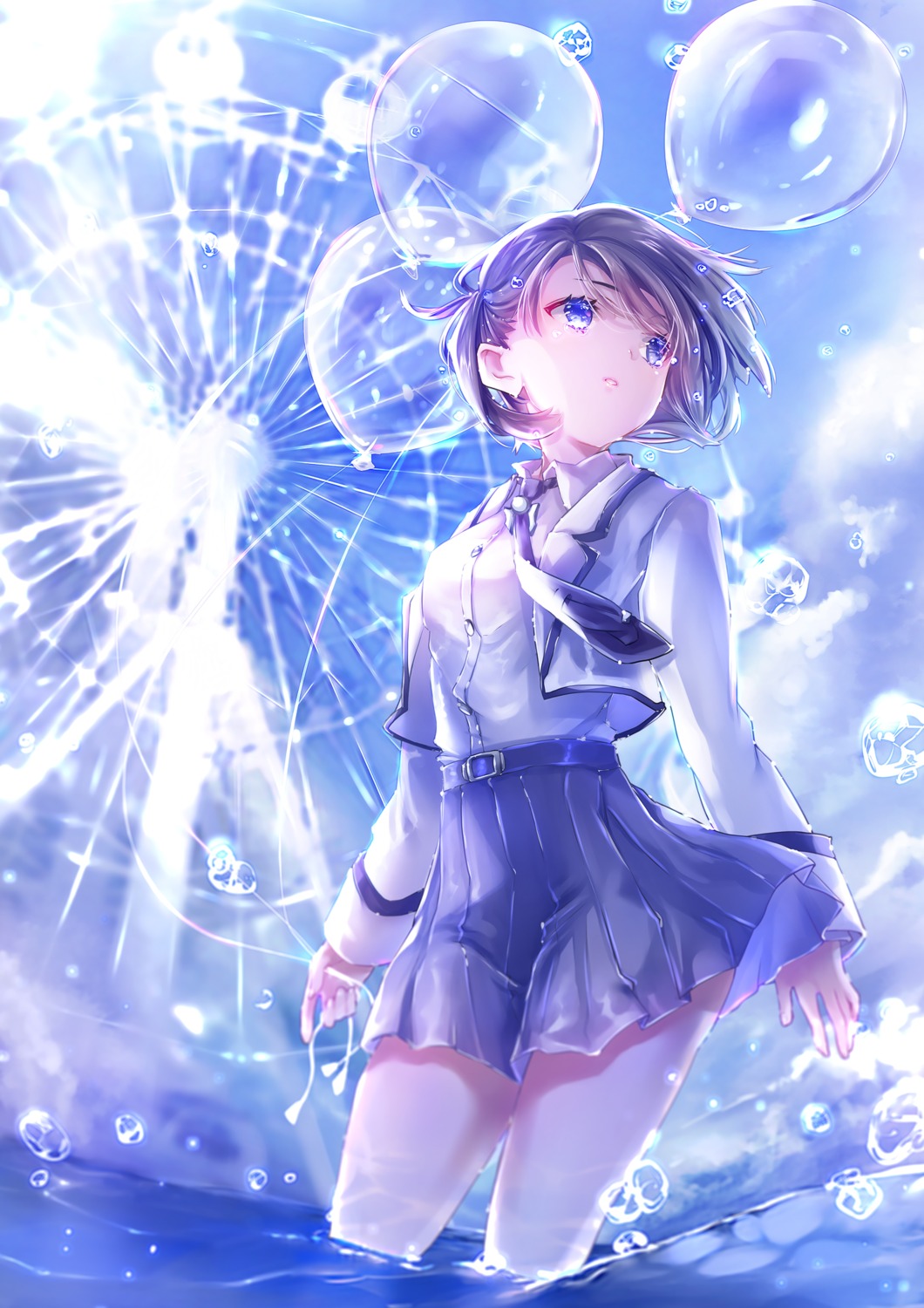 hane_segawa, seifuku, skirt_lift, wet