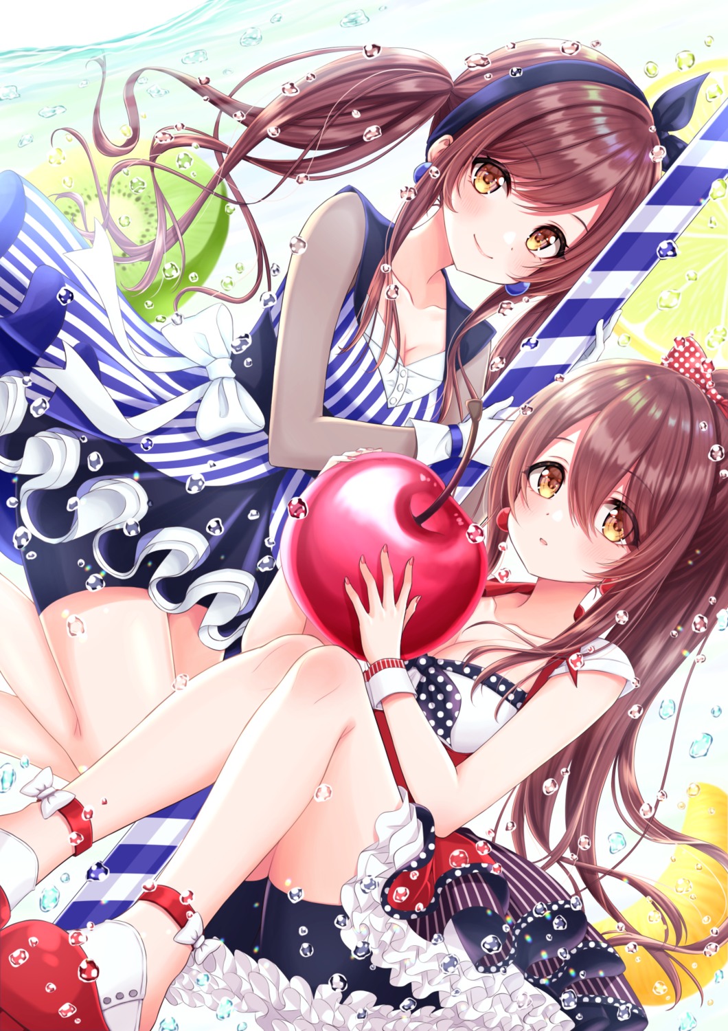bike_shorts, cleavage, dress, hiiragi_kei, oosaki_amana, oosaki_tenka, skirt_lift, the_idolm@ster, the_idolm@ster_shiny_colors