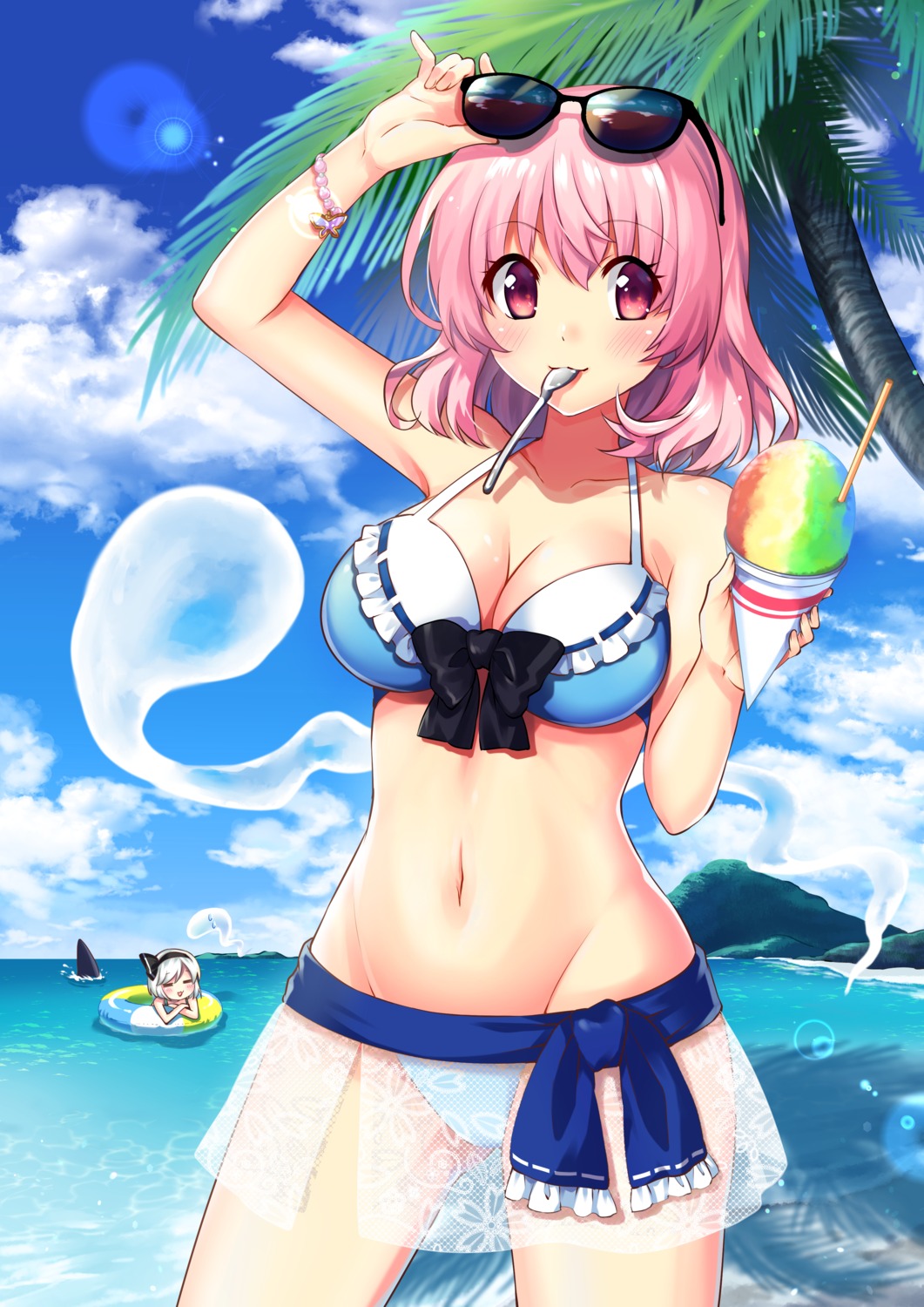 bikini, cleavage, kapuchii, konpaku_youmu, megane, saigyouji_yuyuko, see_through, swimsuits, touhou