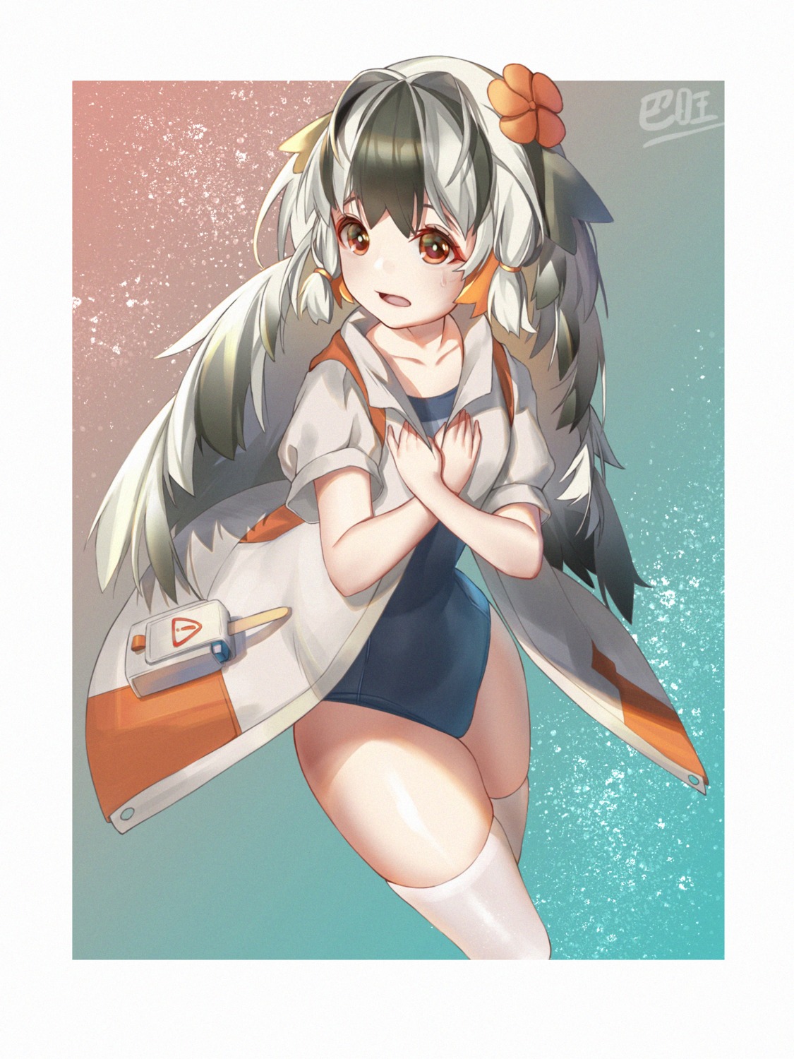 arknights, bawang, school_swimsuit, snowsant_(arknights), swimsuits, thighhighs