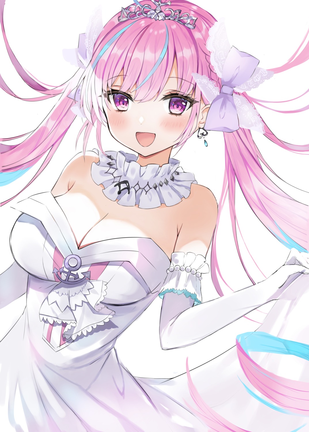 cleavage, dress, hololive, minato_aqua, no_bra, yupi_(yuyupiko01)