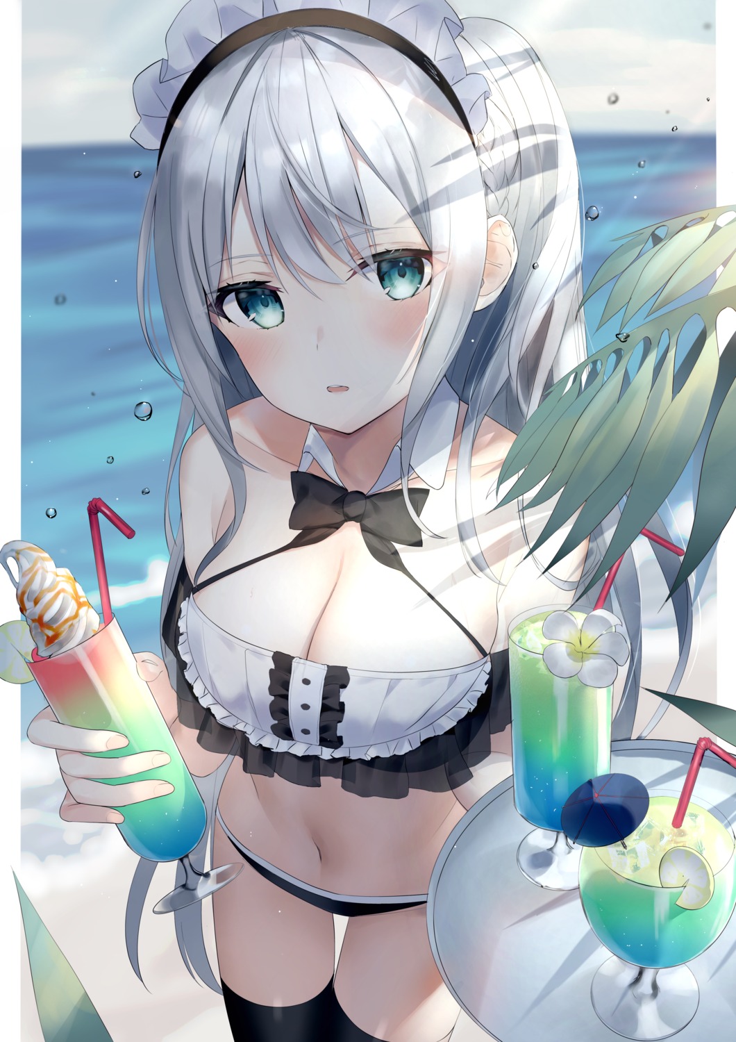 bikini, cleavage, maid, swimsuits, thighhighs, zukan_(db_tyoutyo)