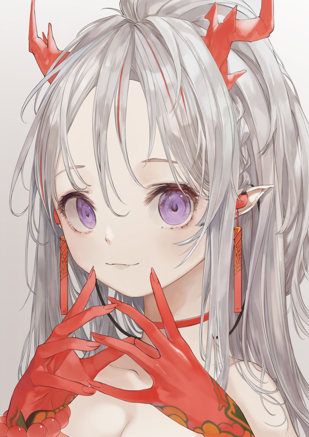 arknights, horns, mile_(mil2), nian_(arknights), pointy_ears, tattoo