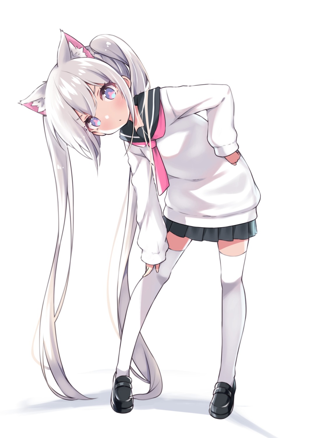 animal_ears, nekomimi, seifuku, siragagaga, sweater, thighhighs