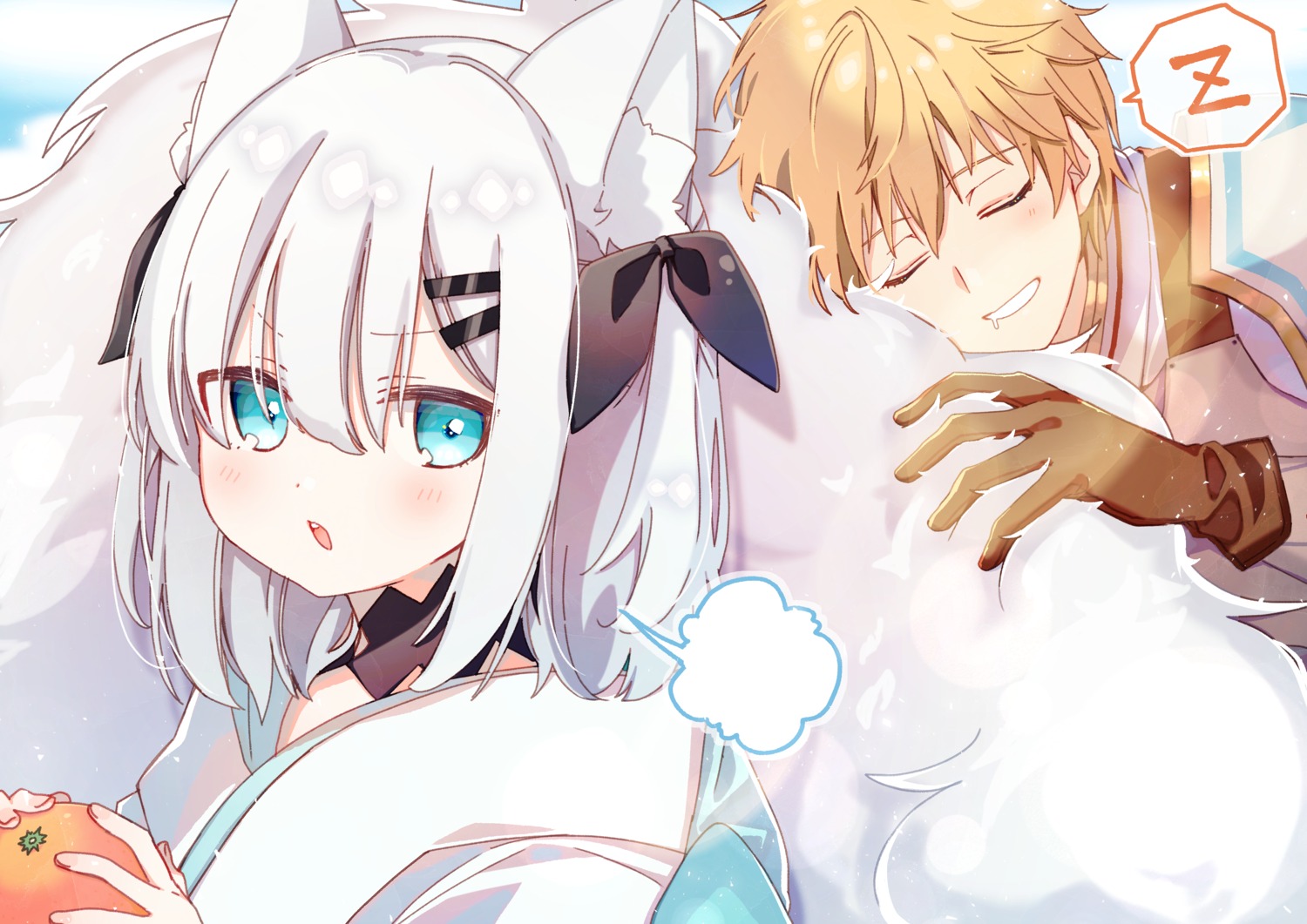 animal_ears, ars_almal, japanese_clothes, kitsune, nijisanji, sofra, tail