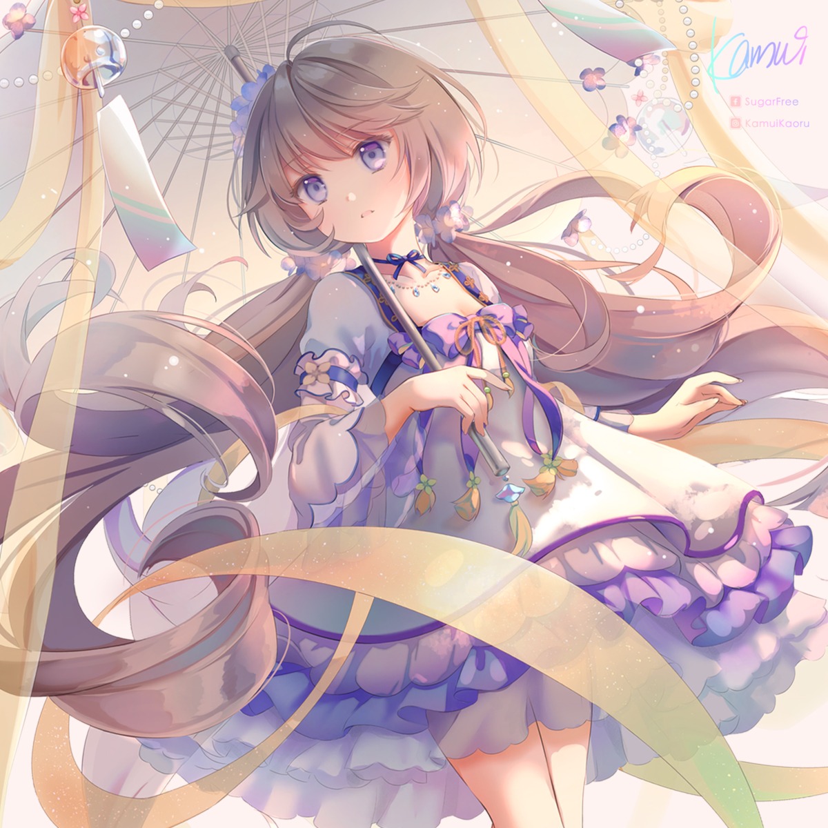 cleavage, dress, houchi_shoujo, kamui@sugarfree, see_through, skirt_lift, umbrella