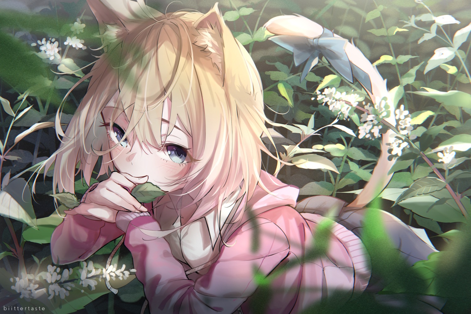 animal_ears, biittertaste, nekomimi, seifuku, sweater, tail