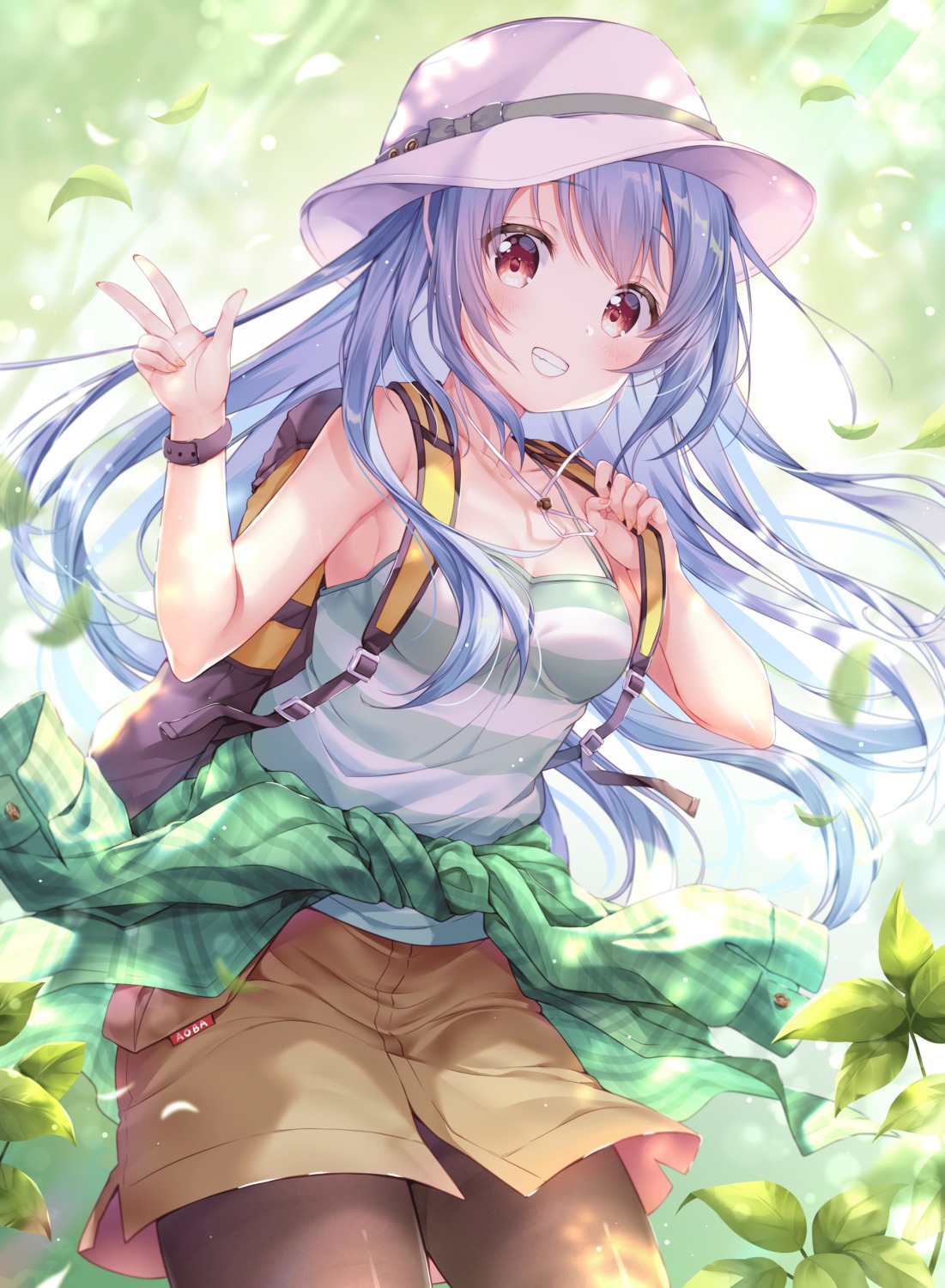 aoba_project, aoba_rena, cleavage, pantyhose, sakura_moyon, skirt_lift