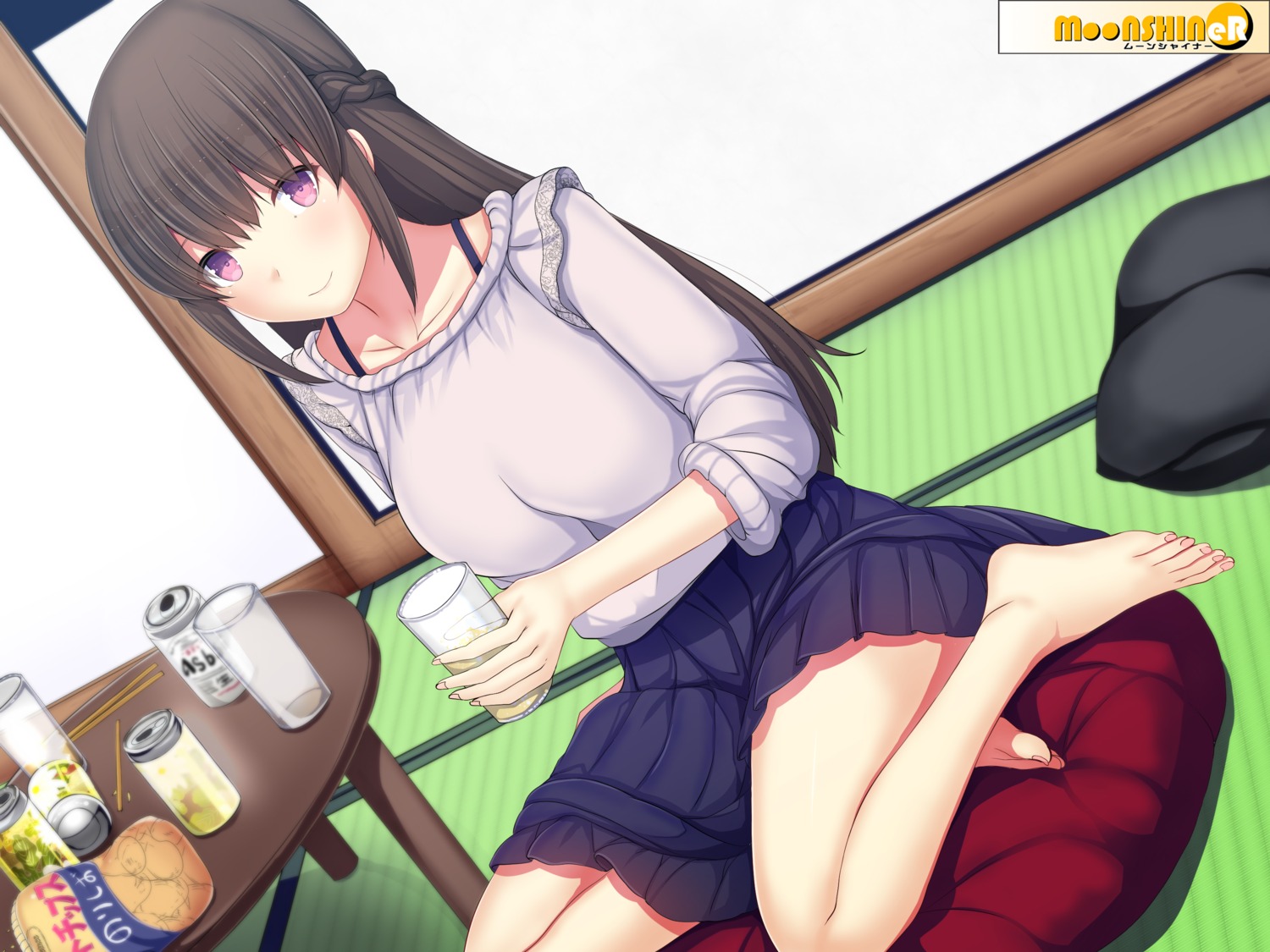 daiaru, moonshiner, official_watermark, skirt_lift, sweater