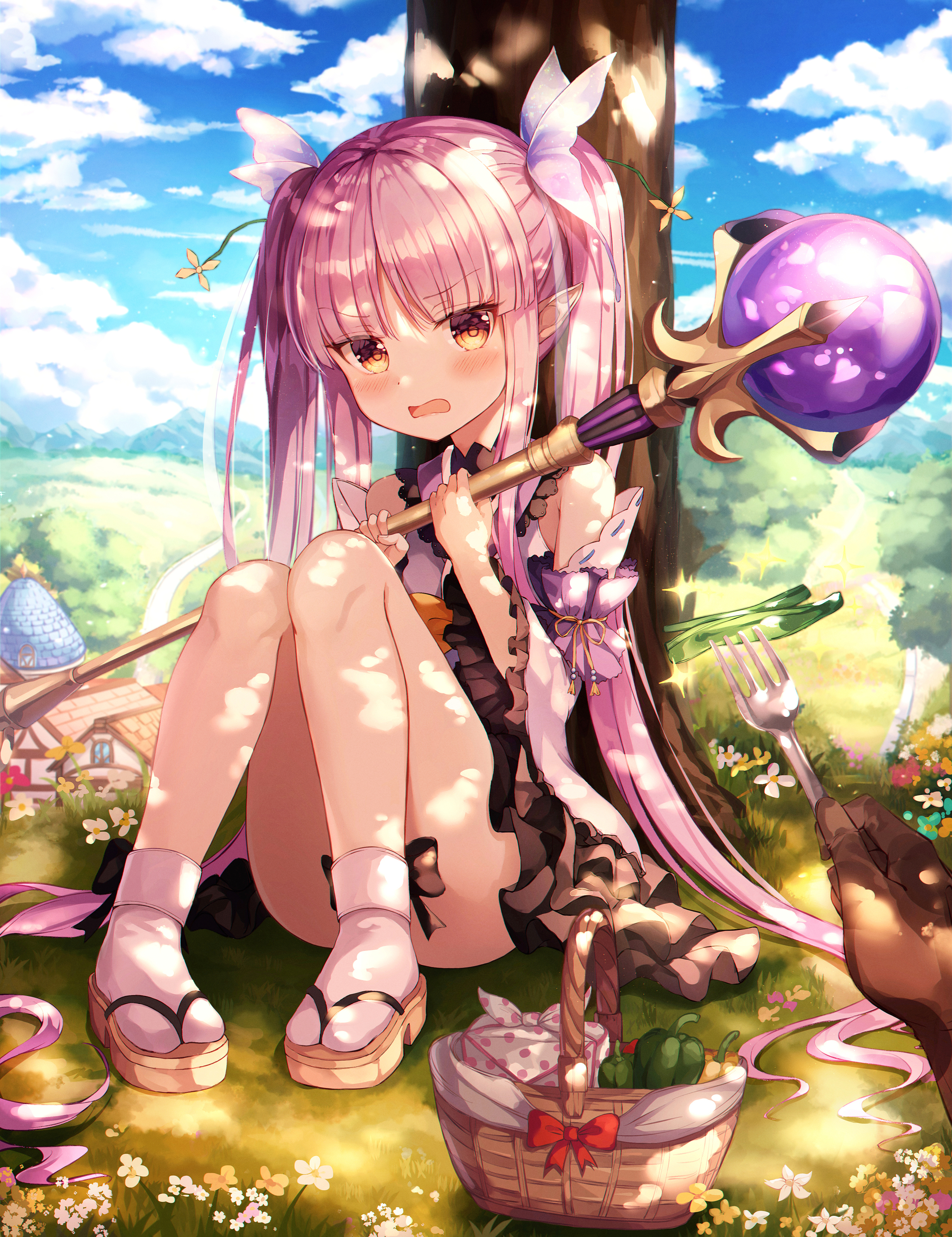 hikawa_kyouka, lolita_fashion, pointy_ears, princess_connect!, princess_connect!_re:dive, skirt_lift, wa_lolita, wabbajack