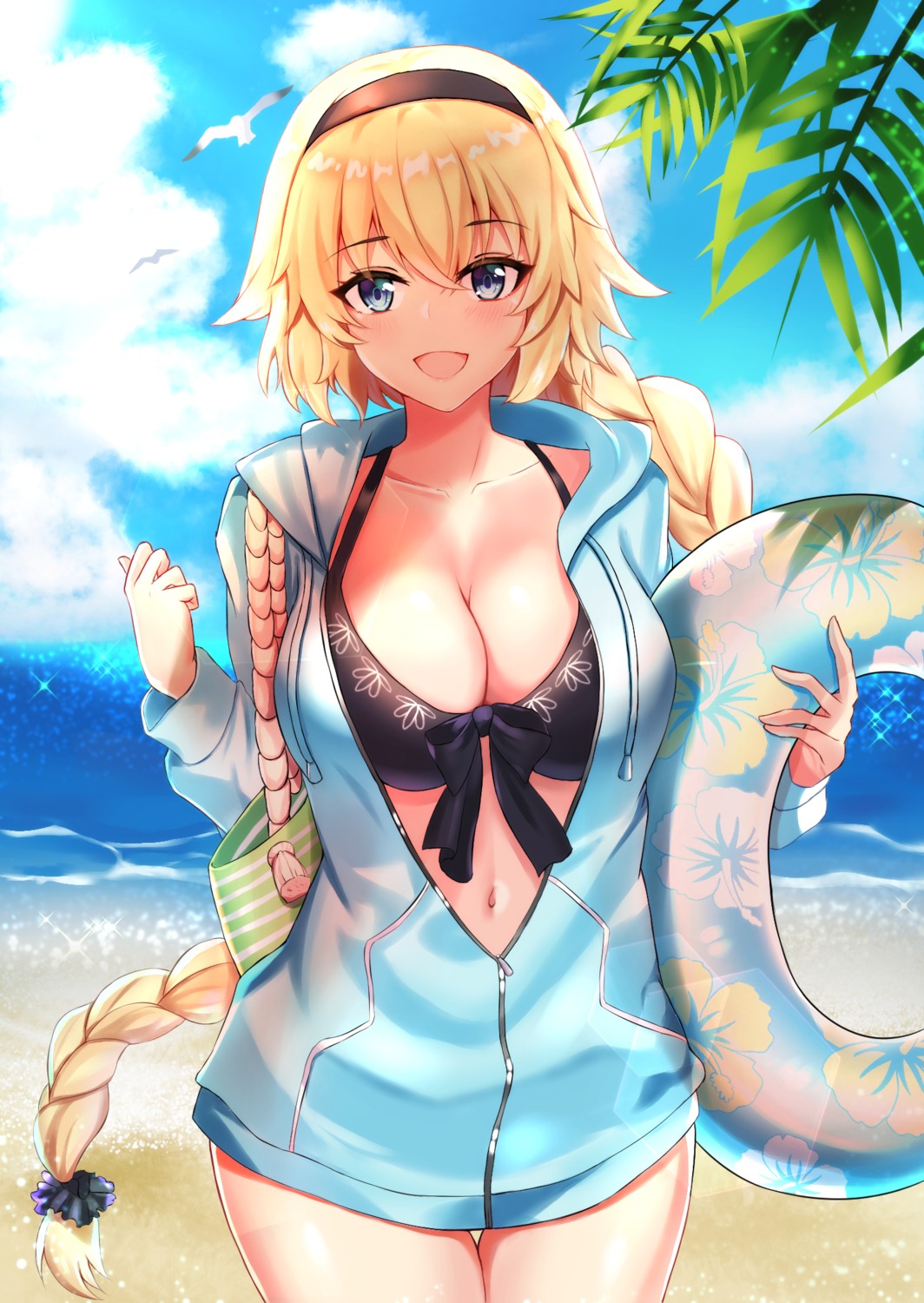 bikini_top, fate/grand_order, jeanne_d'arc, jeanne_d'arc_(fate), ltsum, open_shirt, swimsuits