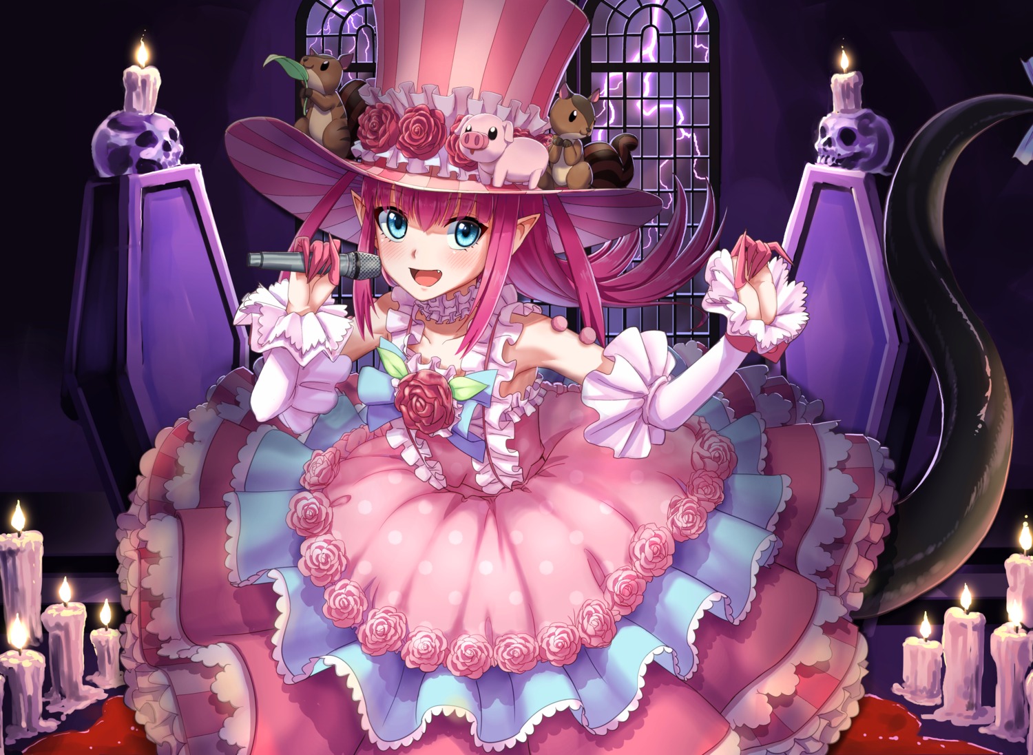 dousunnen, dress, elizabeth_bathory, fate/grand_order, lolita_fashion, pointy_ears, tail