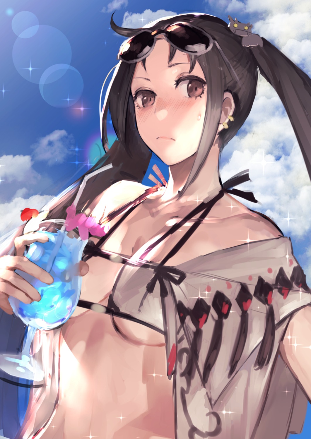 bikini_top, fate/grand_order, megane, open_shirt, peperon, swimsuits, yu_mei-ren_(fate)