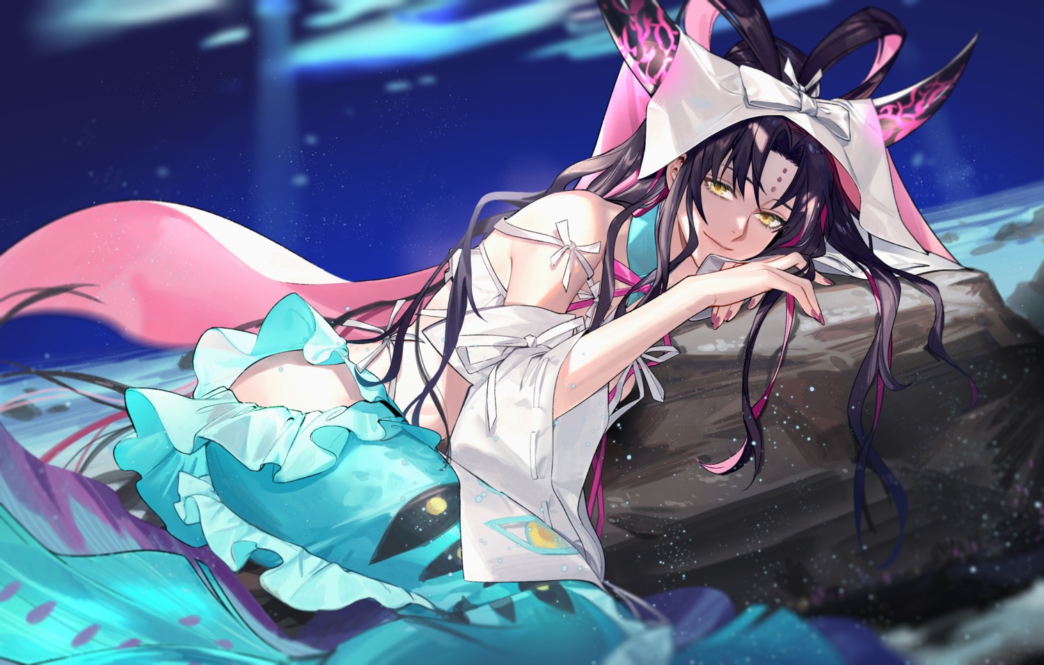 fate/grand_order, horns, hug_(yourhug), mermaid, monster_girl, sessyoin_kiara, tail