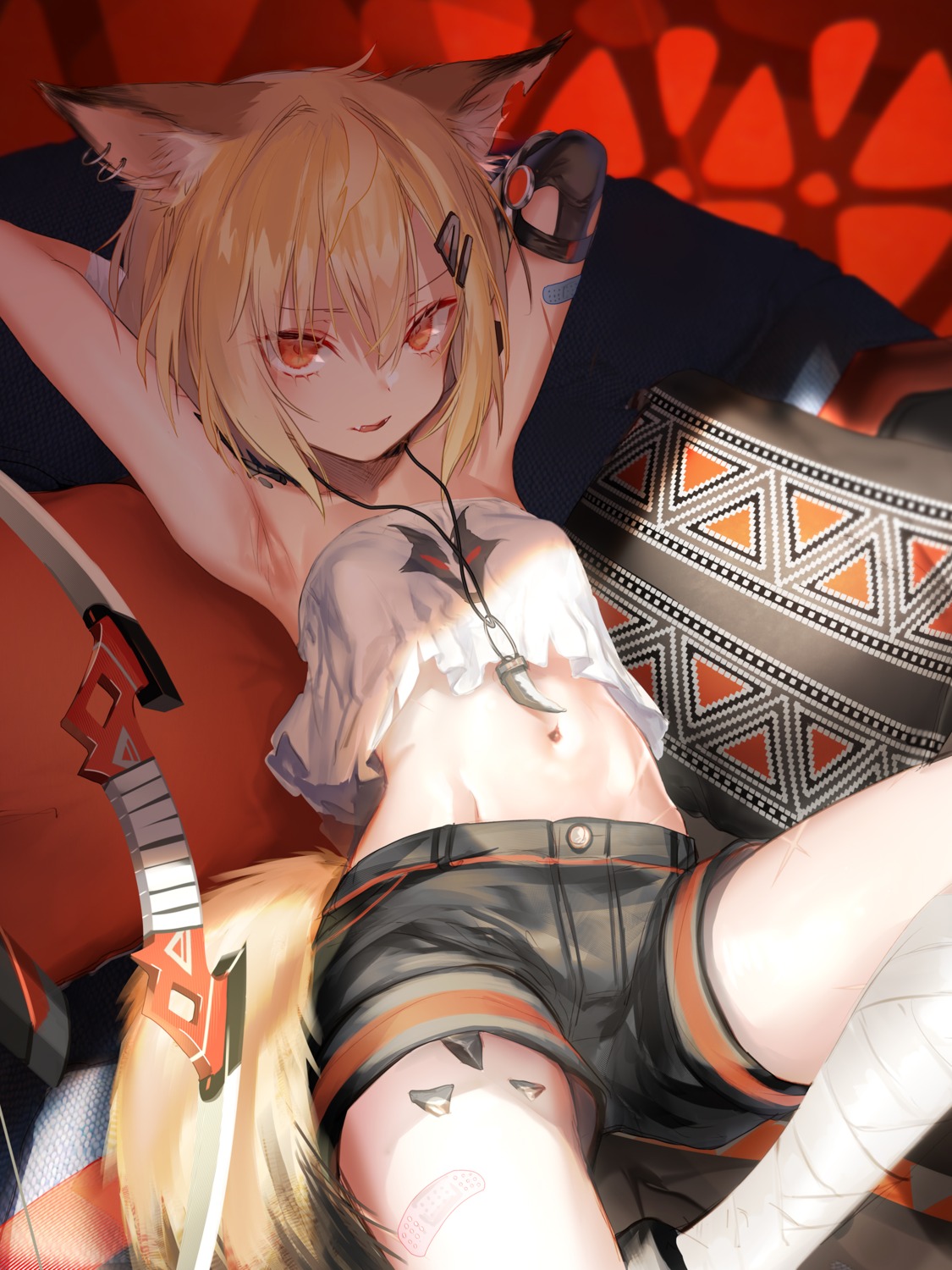 animal_ears, arknights, bandages, bandaid, pottsness, tail, vermeil_(arknights)