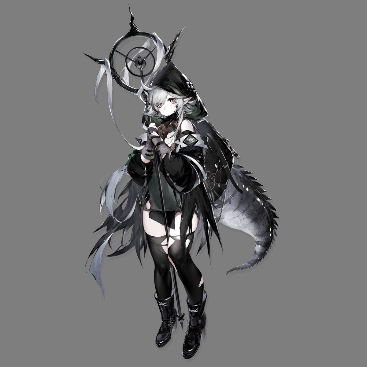 arknights, chuzenji, heels, lolita_fashion, pantsu, pointy_ears, tail, thighhighs