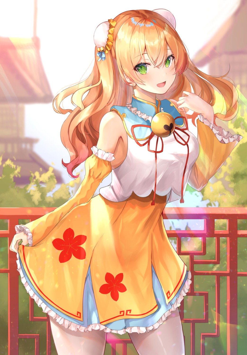 asian_clothes, hololive, momosuzu_nene, shiina_aoi, skirt_lift