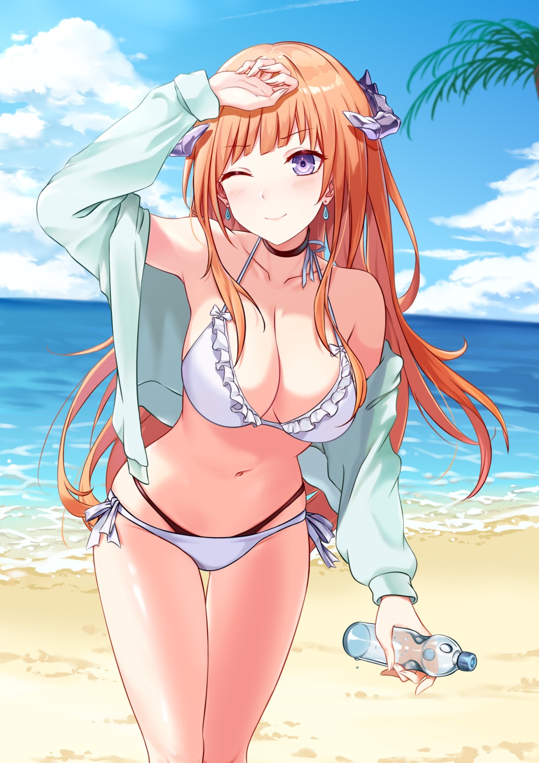 arknights, bagpipe_(arknights), bikini, momosawa_nao, open_shirt, swimsuits
